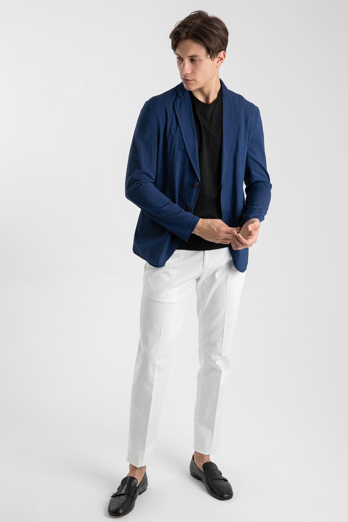 Emporio Armani Slim Fit Gofre Kumaş Astarsız Ceket