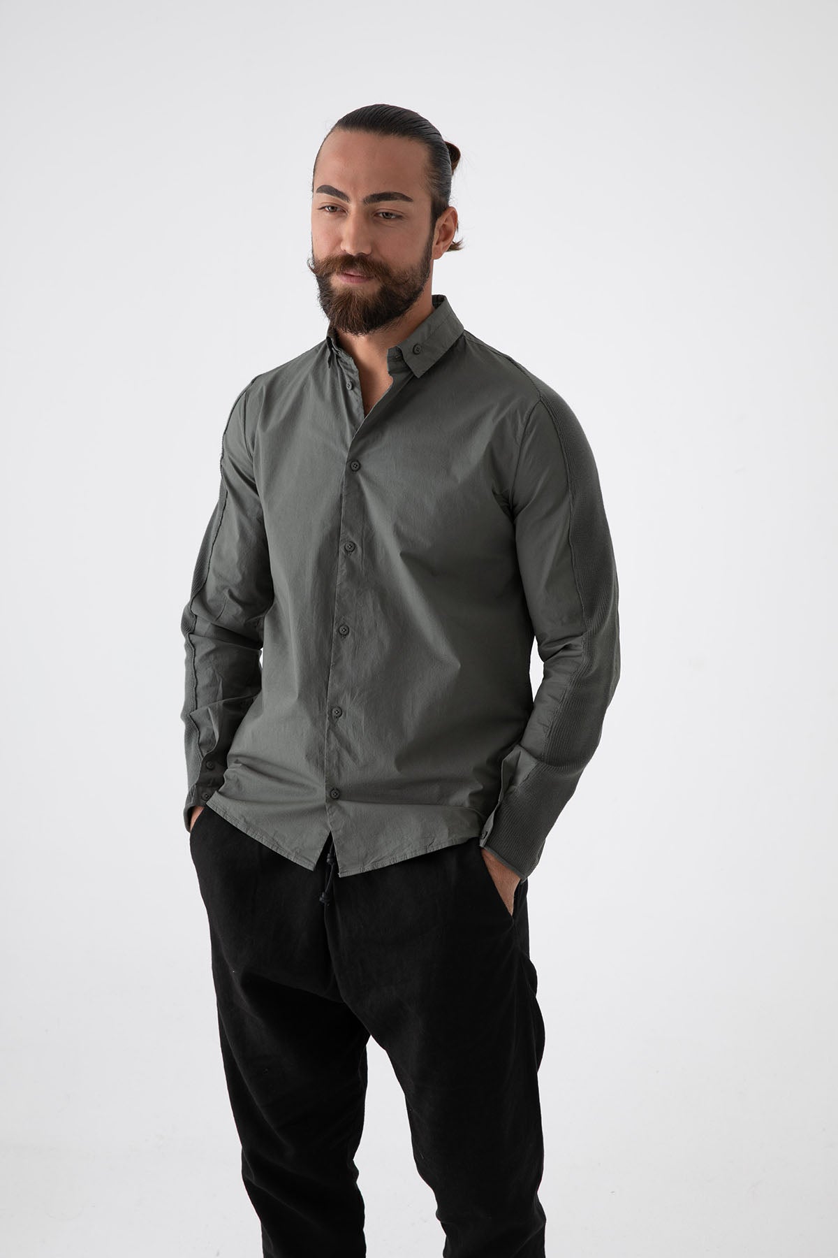 Transit Düğmeli Yaka Streç Gömlek