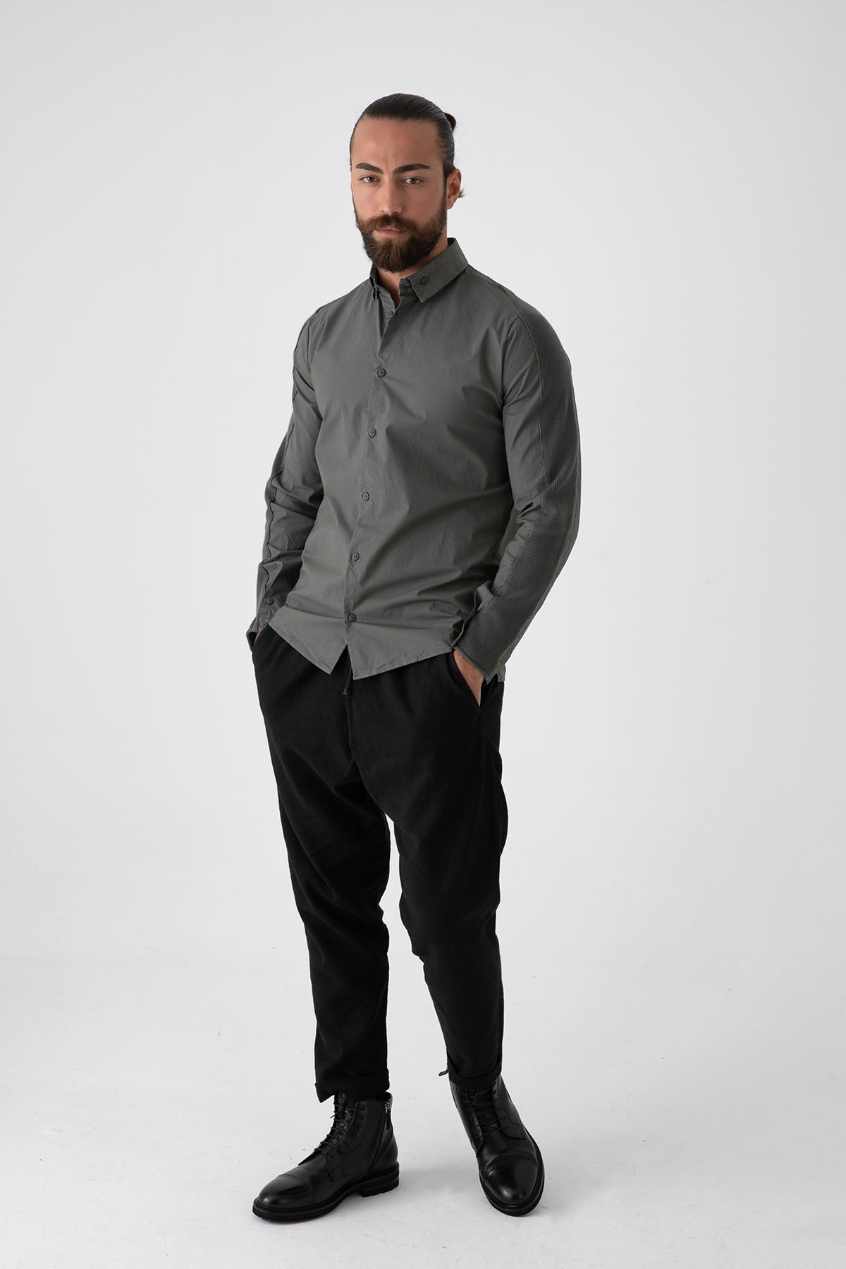 Transit Düğmeli Yaka Streç Gömlek