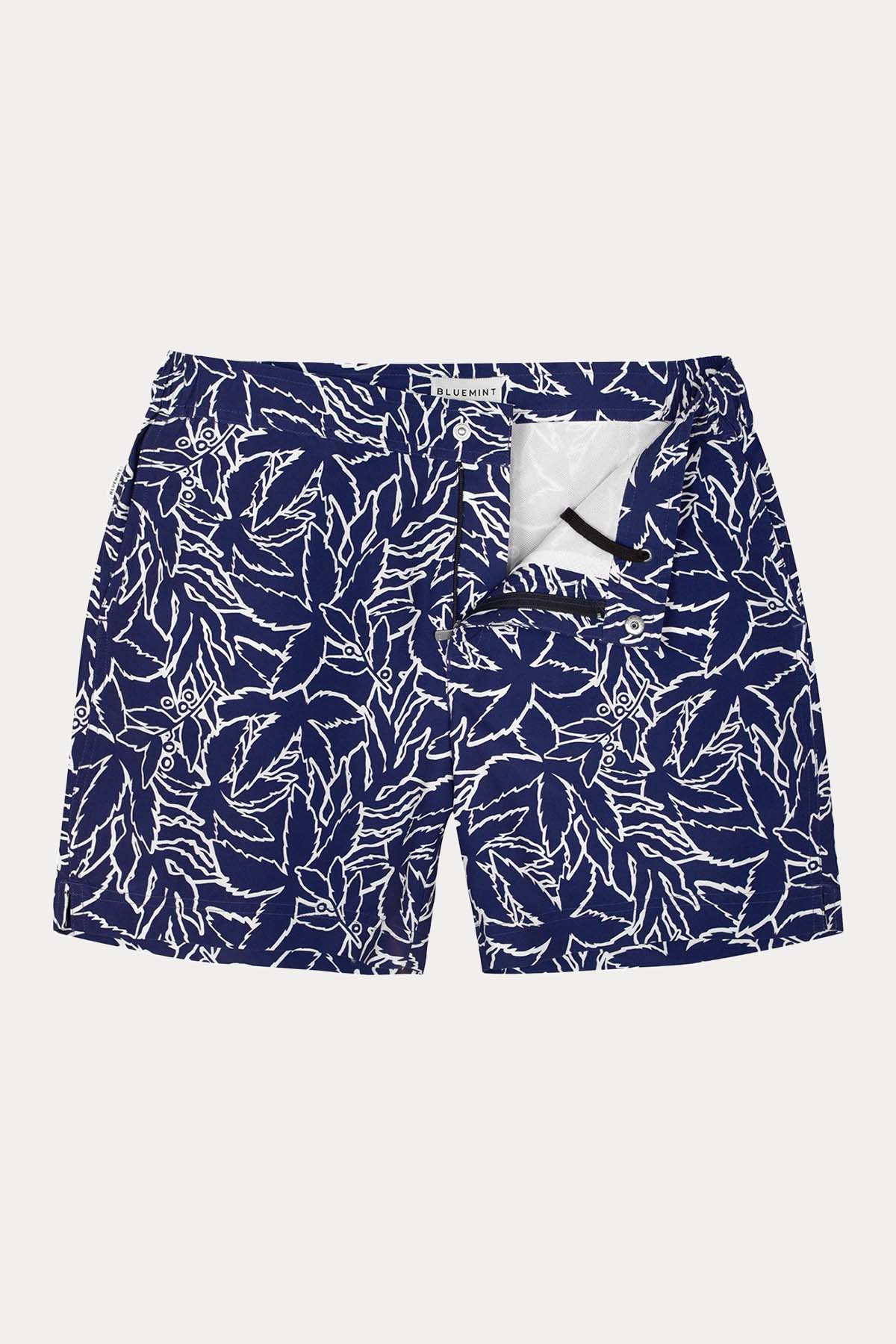 Bluemint Bond Navy Leaves Şort Mayo-Libas Trendy Fashion Store