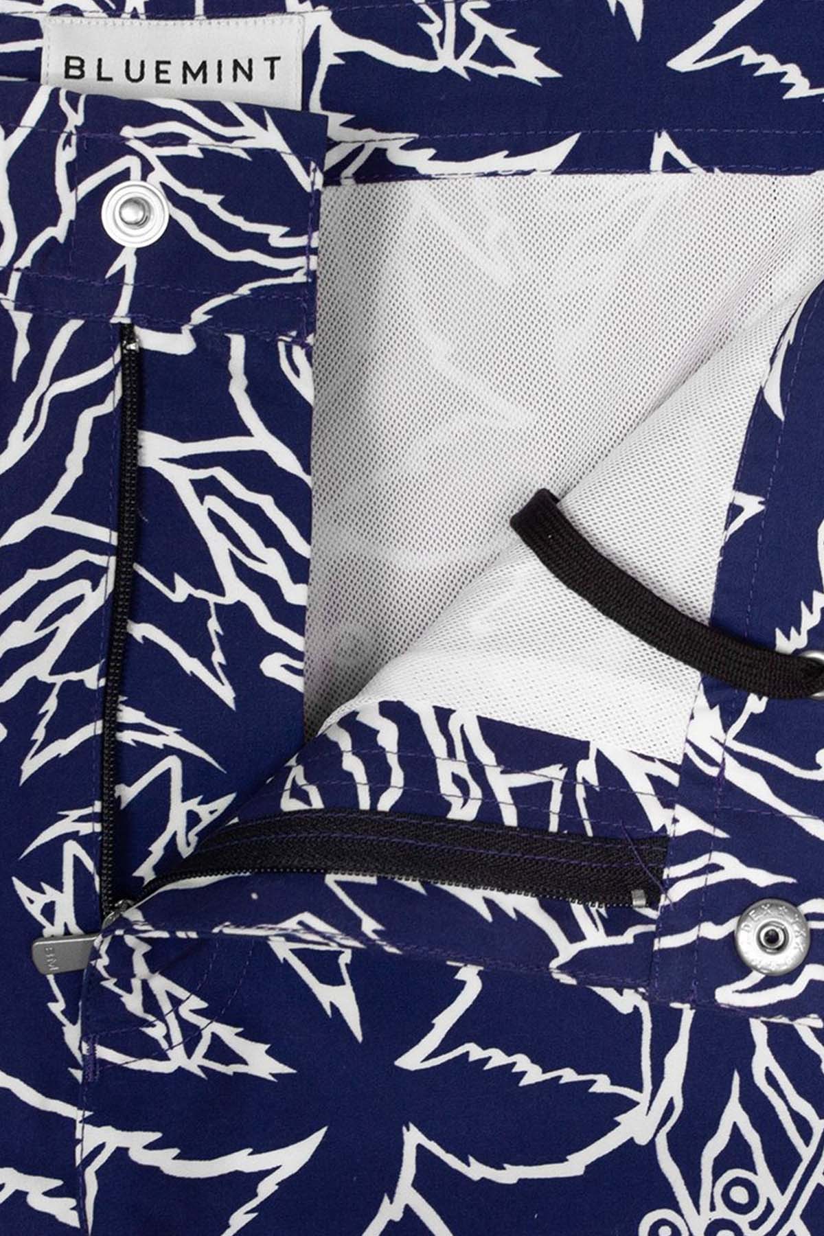 Bluemint Bond Navy Leaves Şort Mayo-Libas Trendy Fashion Store