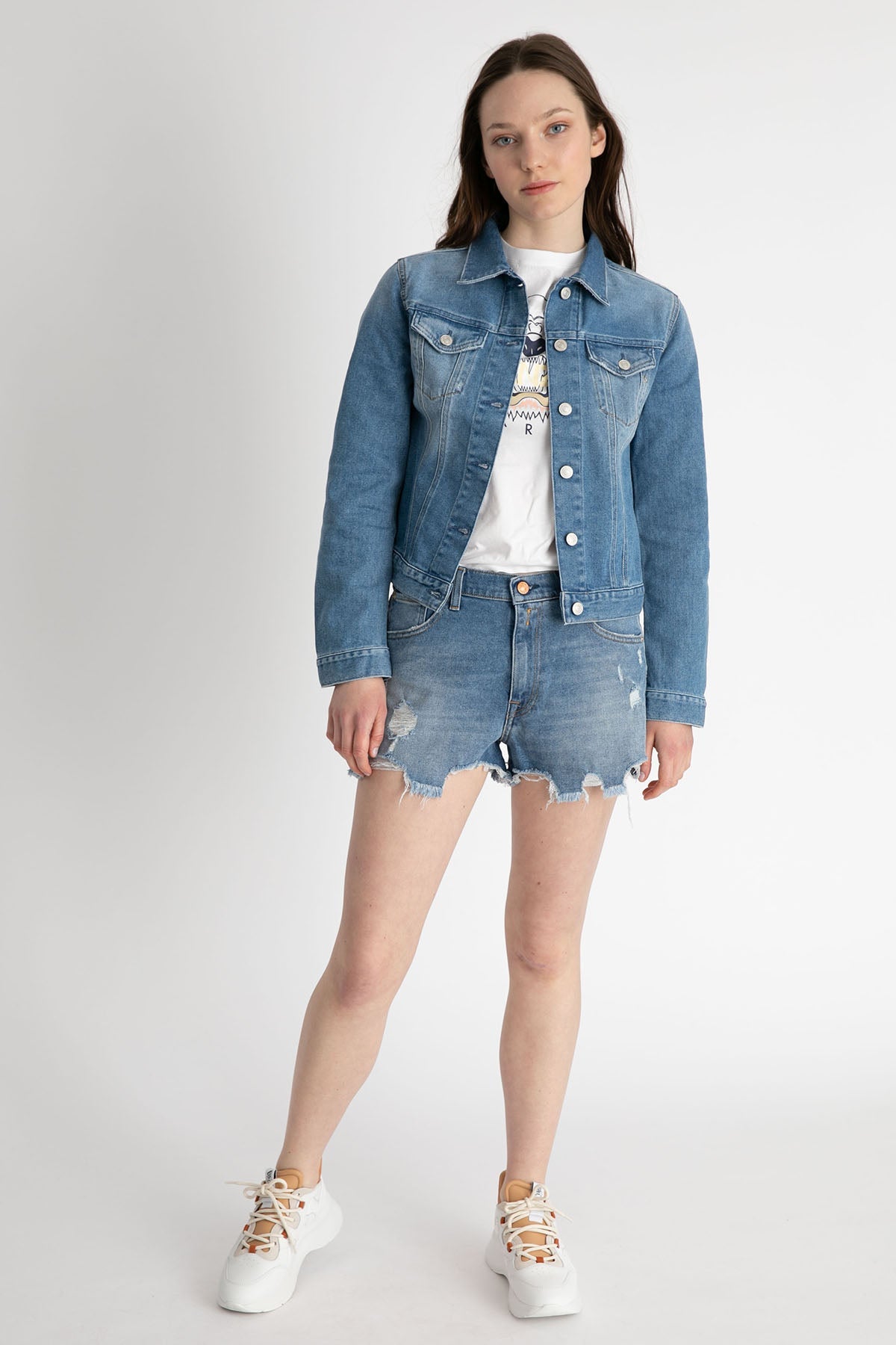 Replay Regular Fit Yüksek Bel Streç Jean Şort