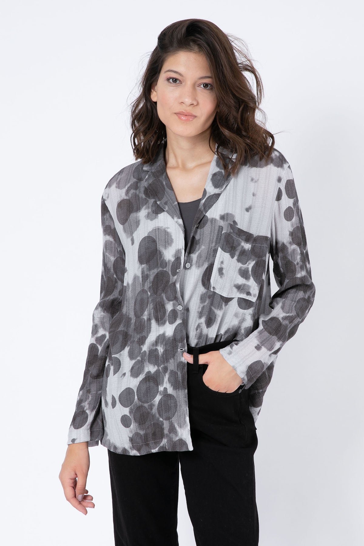 Transit Cep Detaylı Desenli Gömlek