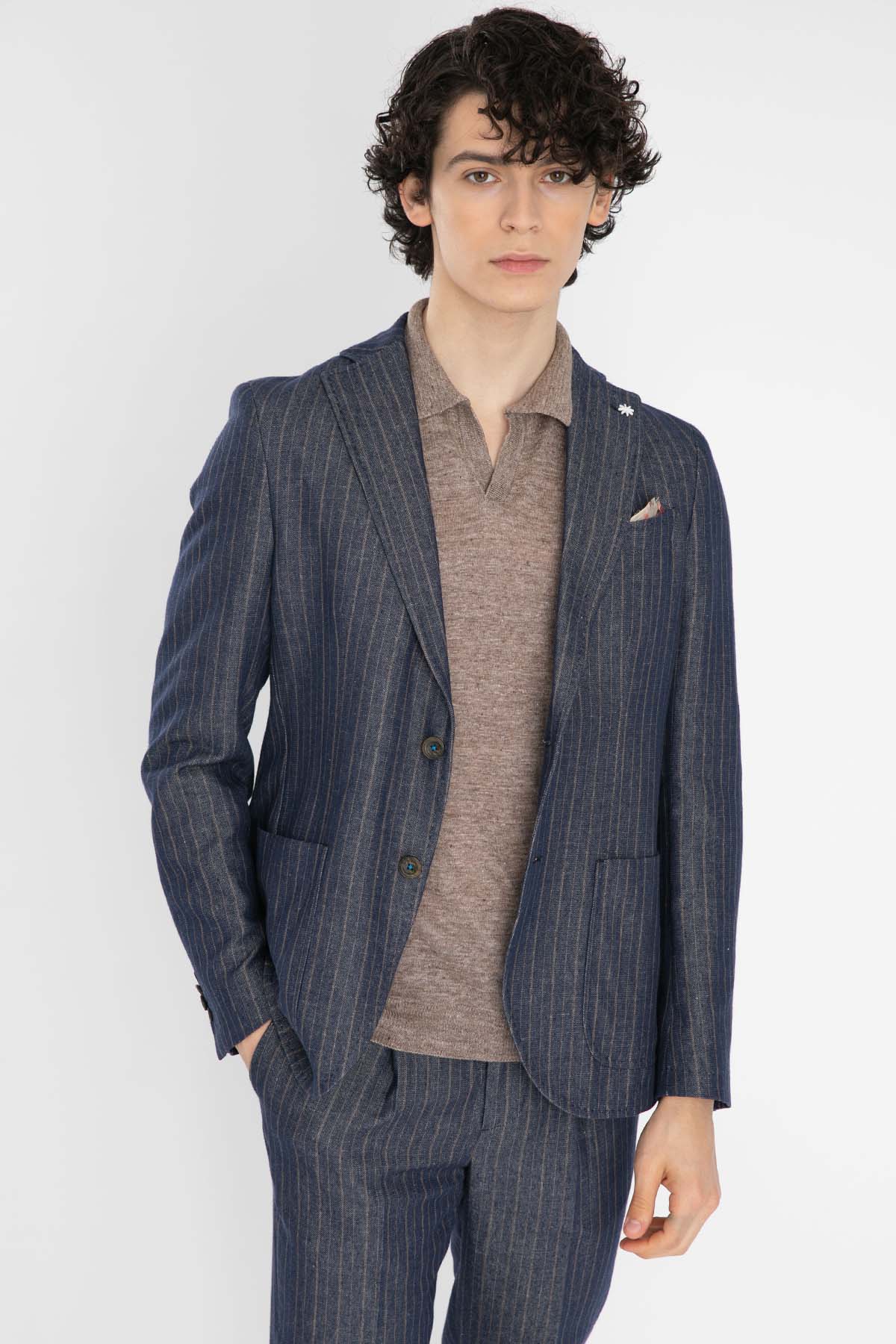 Manuel Ritz Çizgili Çift Düğme Denim Ceket