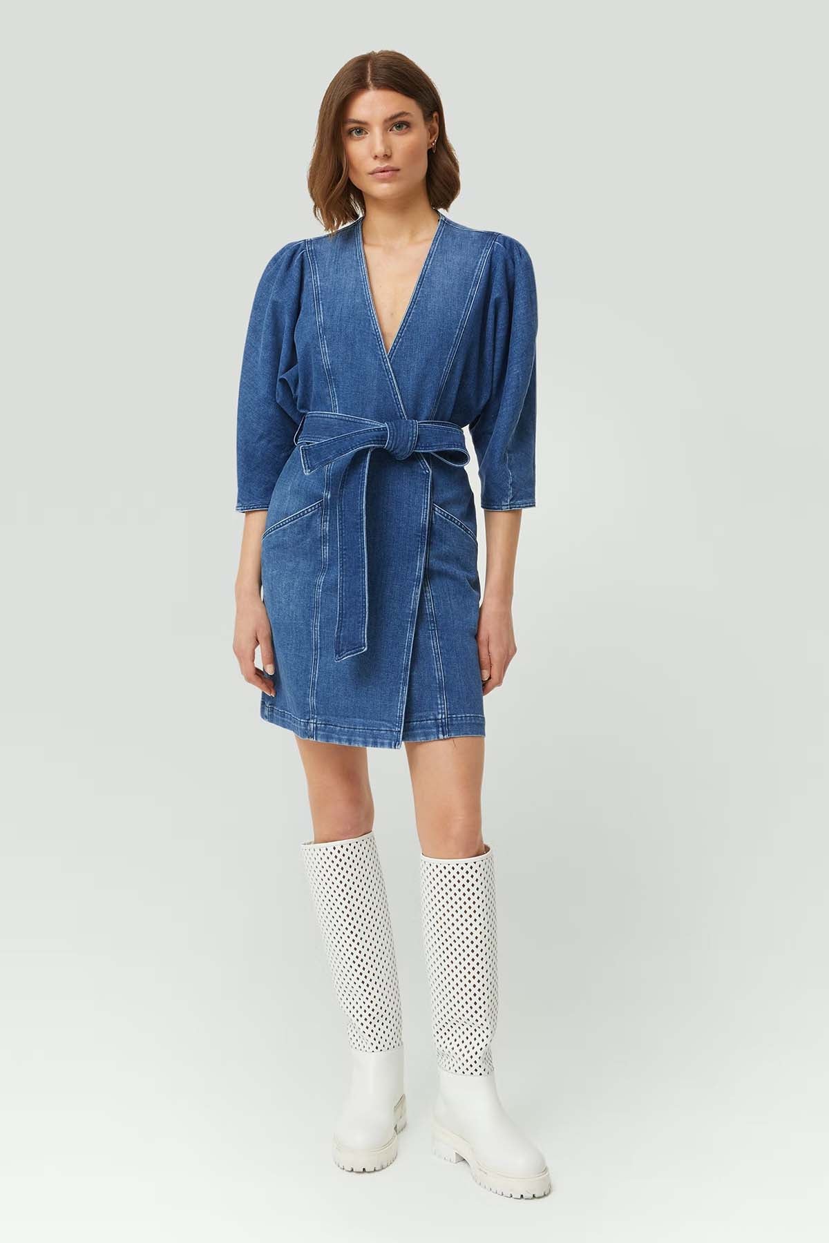 Dondup Belden Kuşaklı V Yaka Mini Denim Elbise