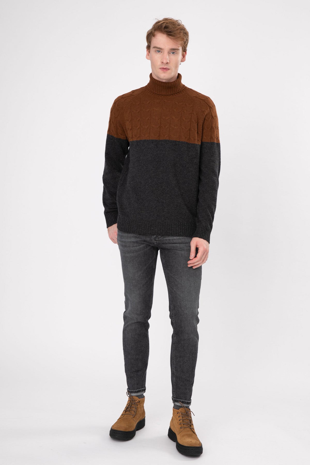 Gran Sasso Balıkçı Yaka Saç Örgü Yün Triko