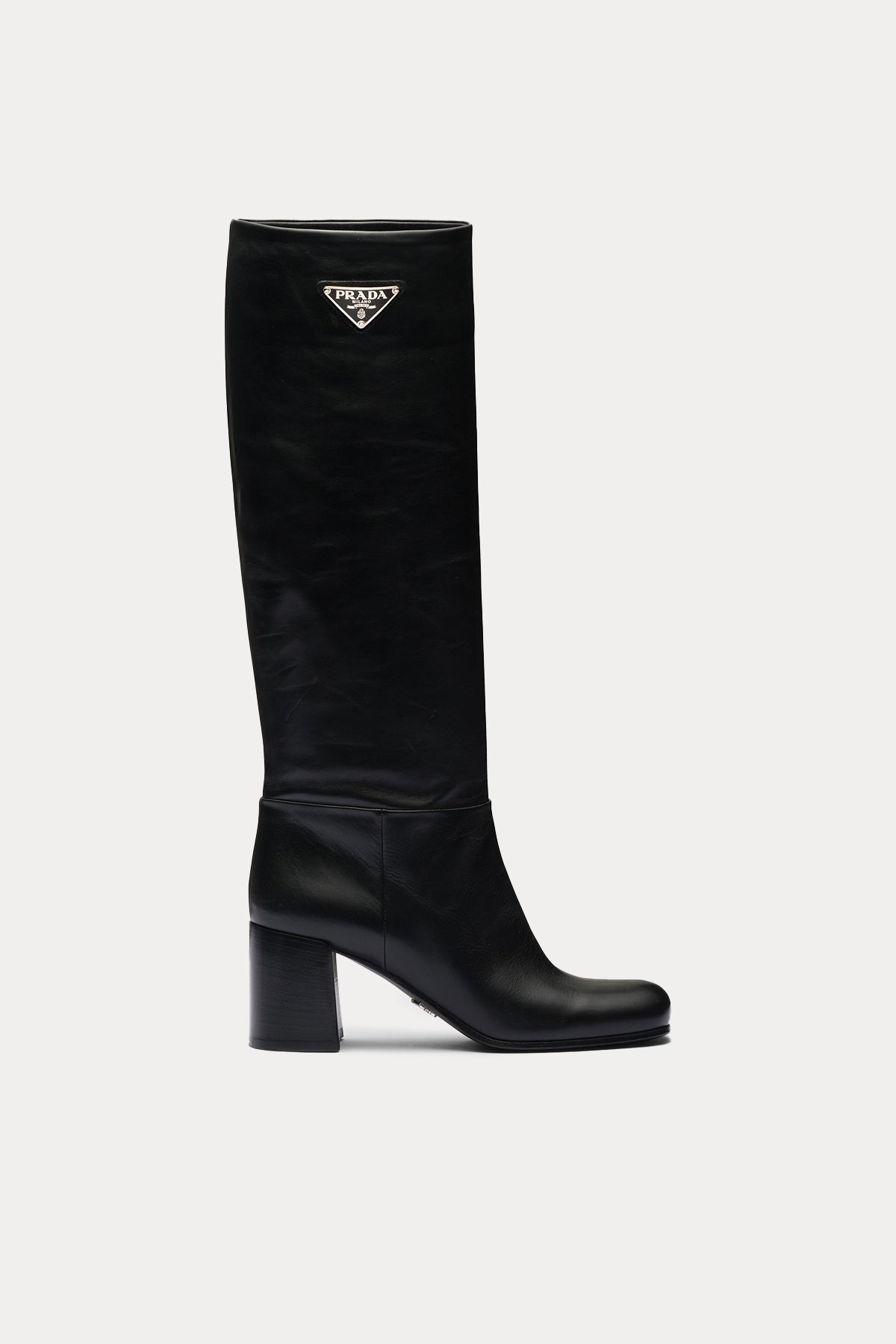 Prada Küt Burun Topuklu Deri Çizme-Libas Trendy Fashion Store