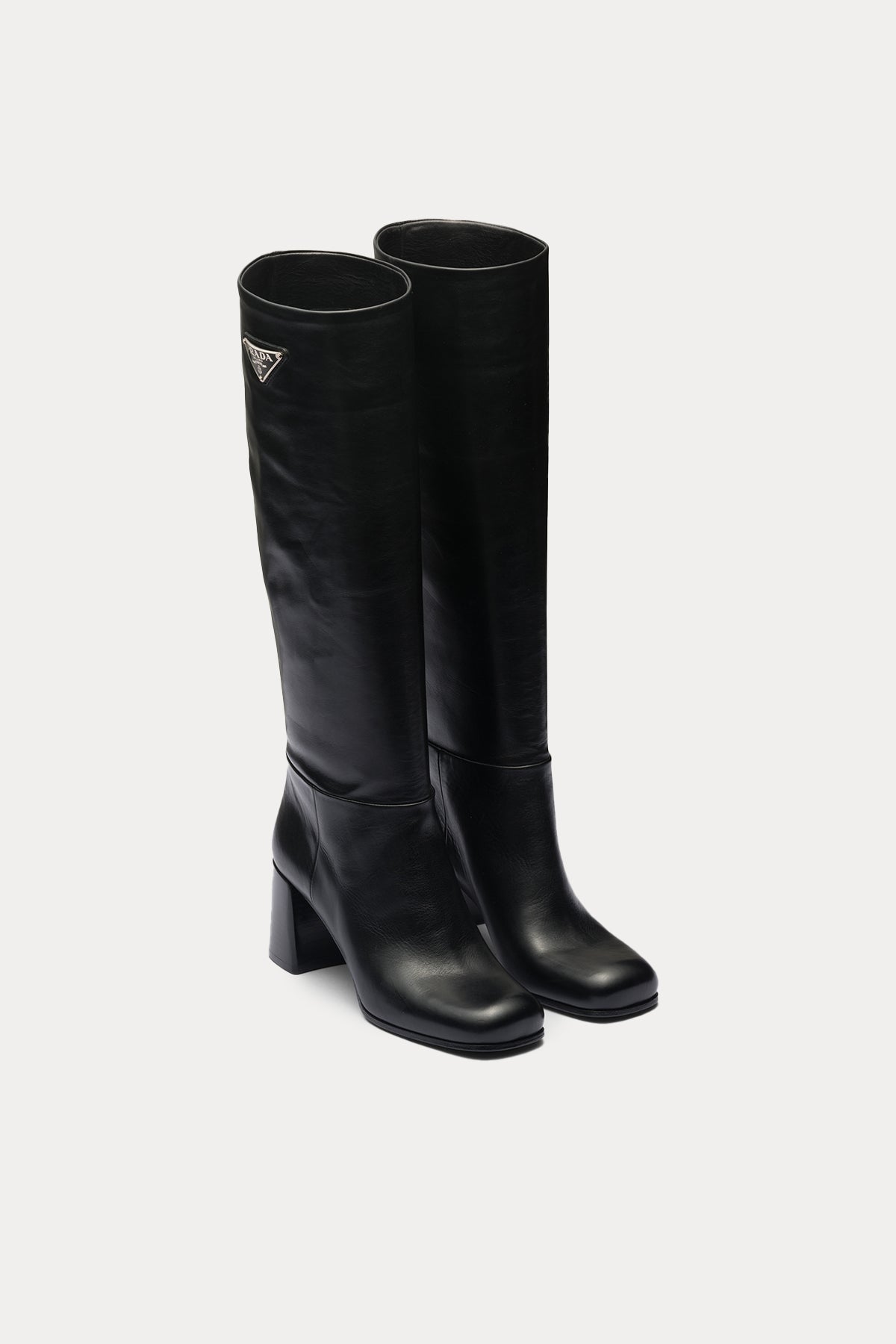 Prada Küt Burun Topuklu Deri Çizme-Libas Trendy Fashion Store