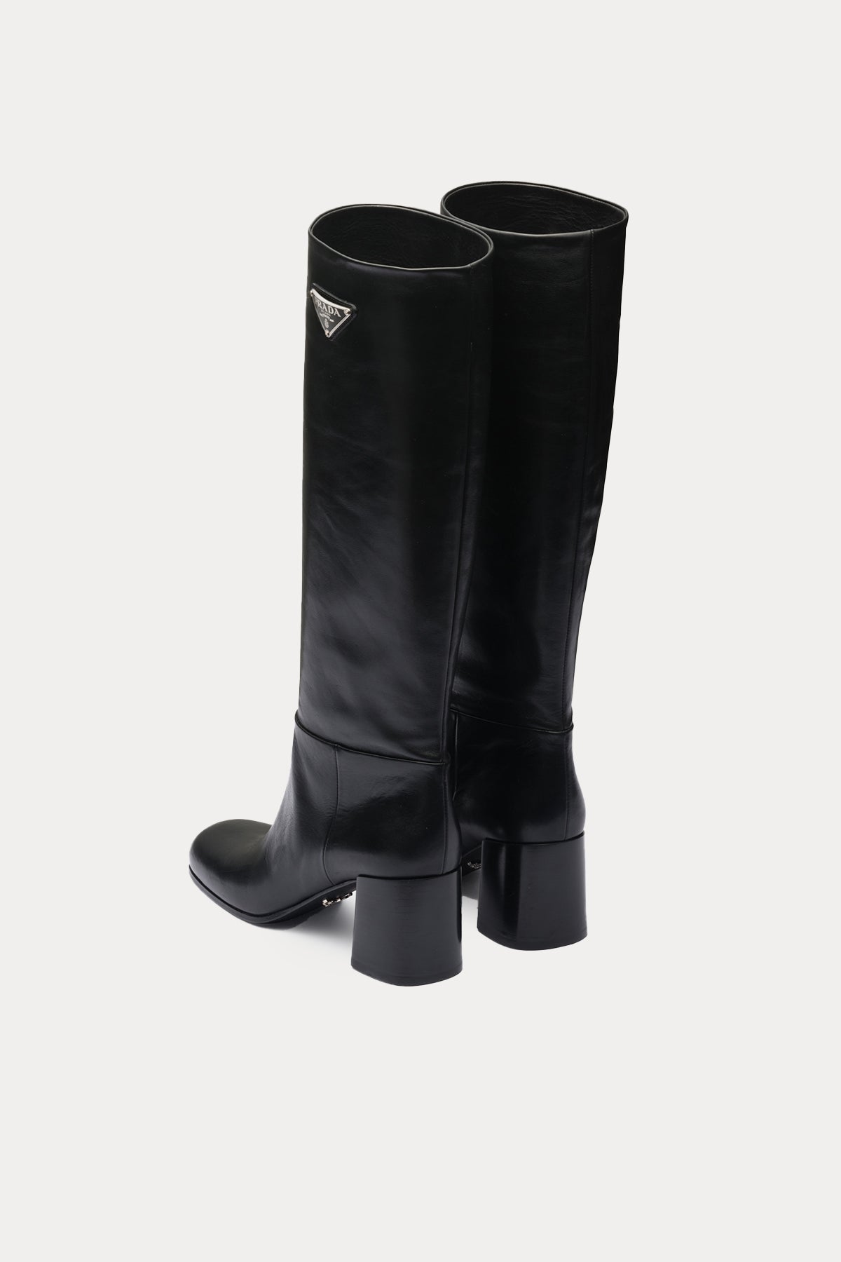 Prada Küt Burun Topuklu Deri Çizme-Libas Trendy Fashion Store