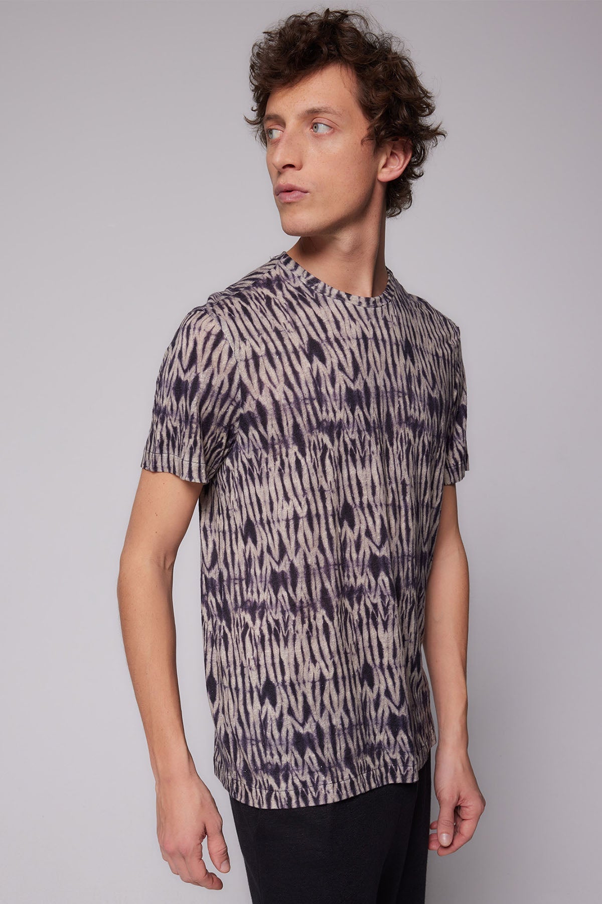 Majestic Desenli Streç Keten T-shirt