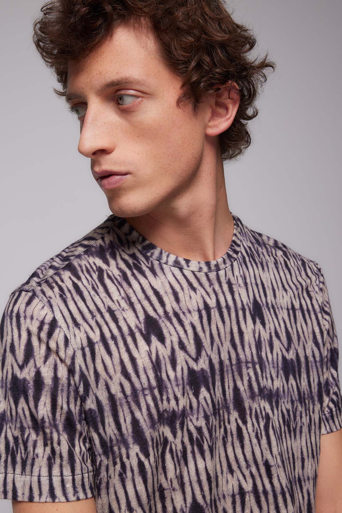 Majestic Desenli Streç Keten T-shirt