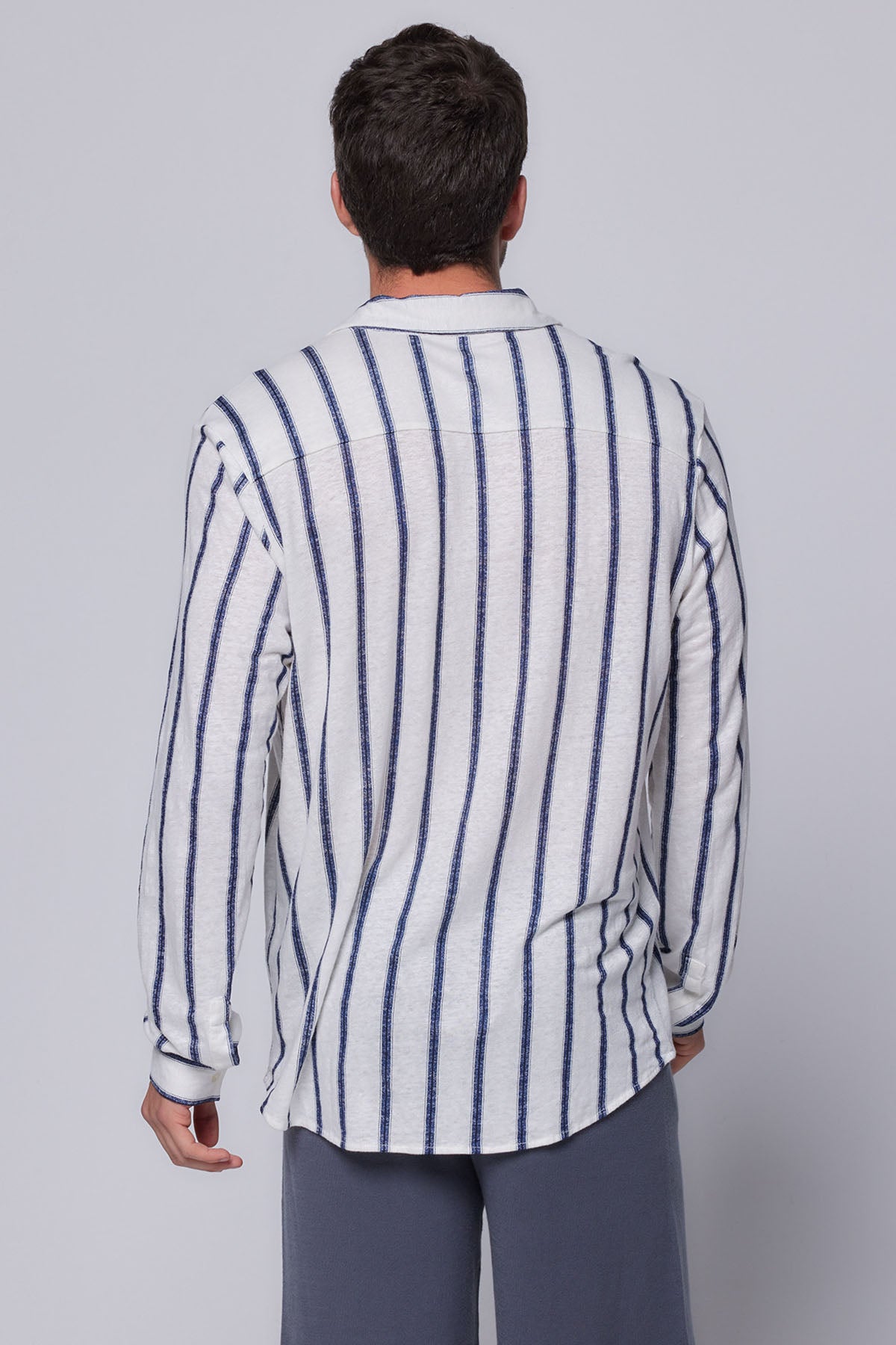 Majestic Çizgili Streç Keten Gömlek-Libas Trendy Fashion Store