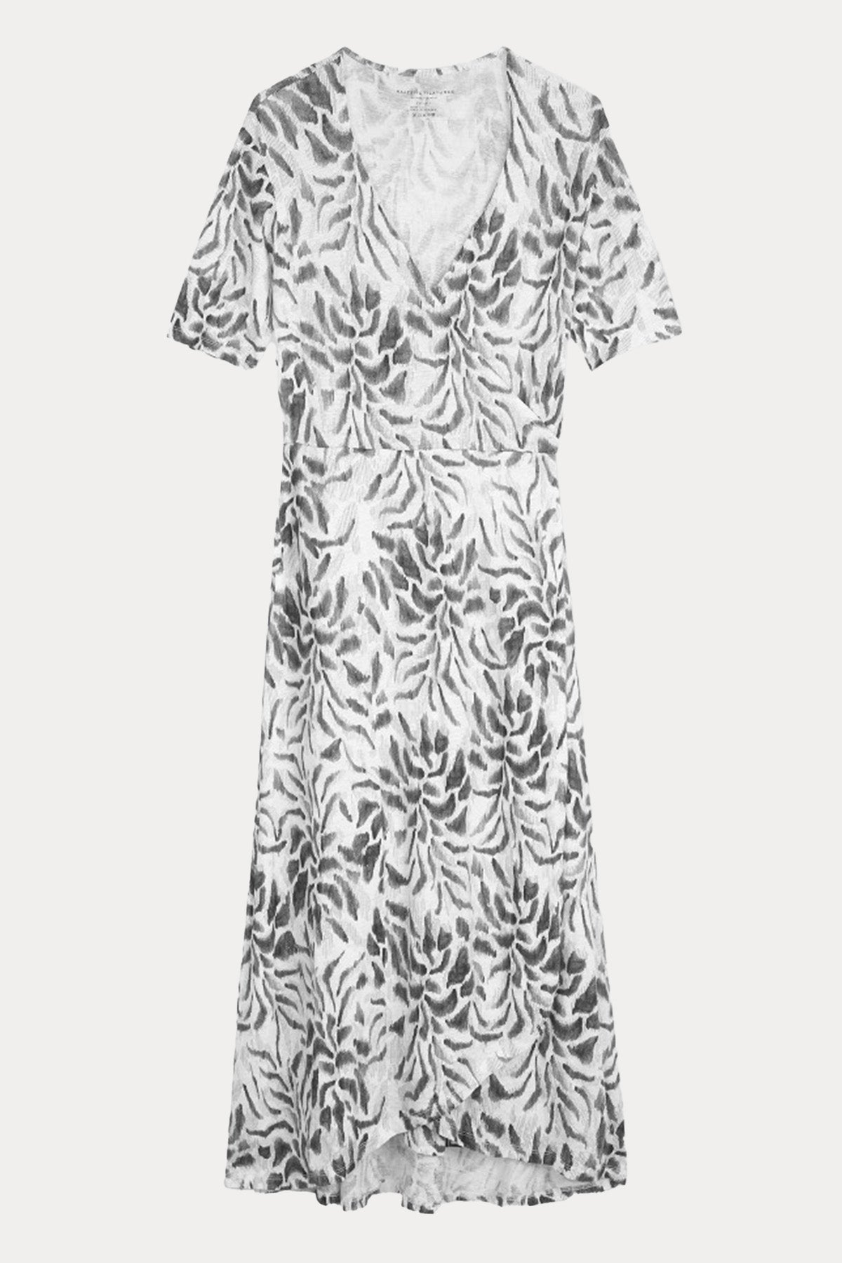 Majestic V Yaka Midi Streç Keten Elbise