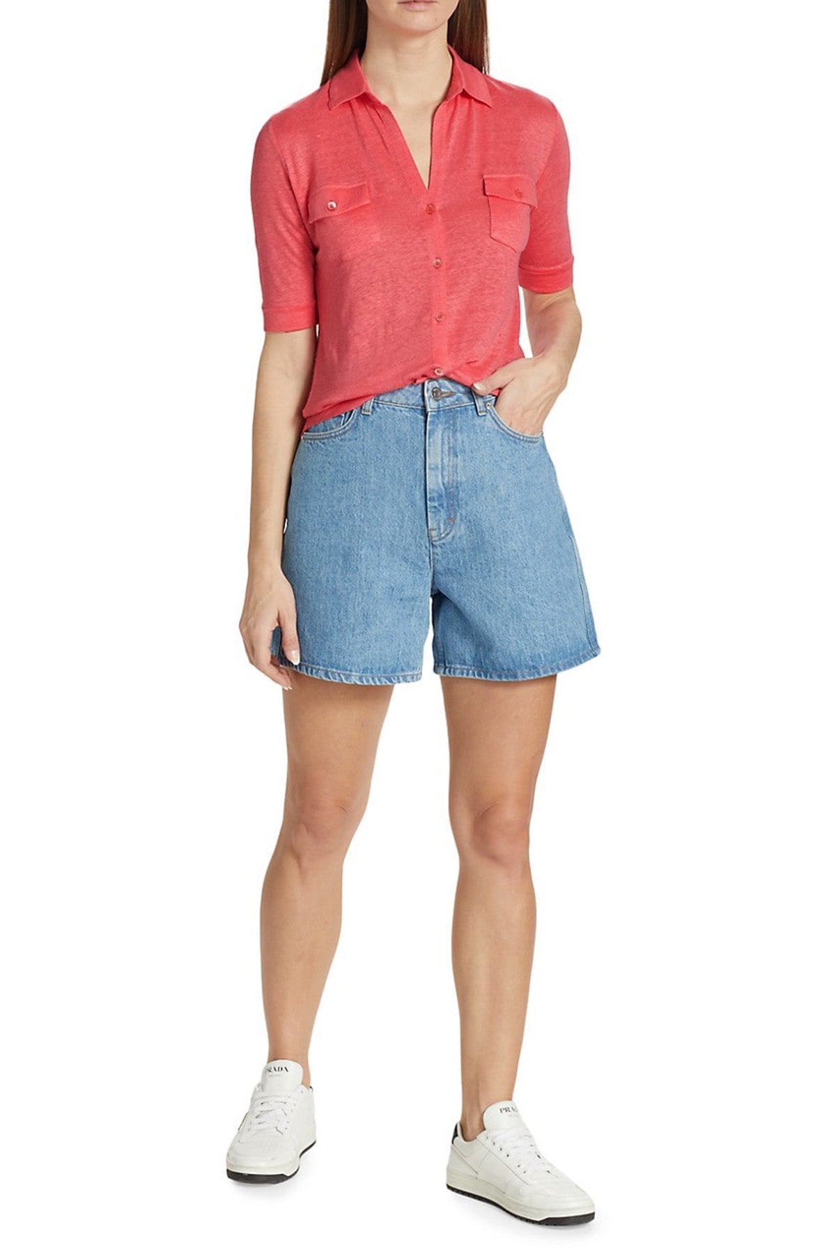 Majestic Cep Detaylı Streç Keten Gömlek