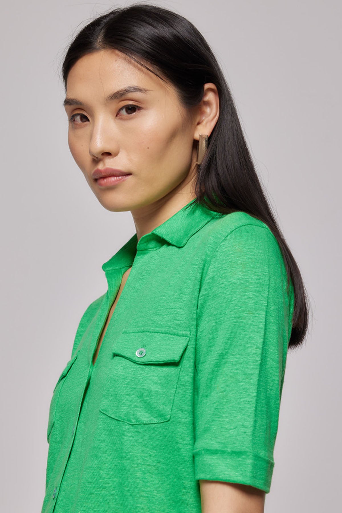 Majestic Cep Detaylı Streç Keten Gömlek-Libas Trendy Fashion Store