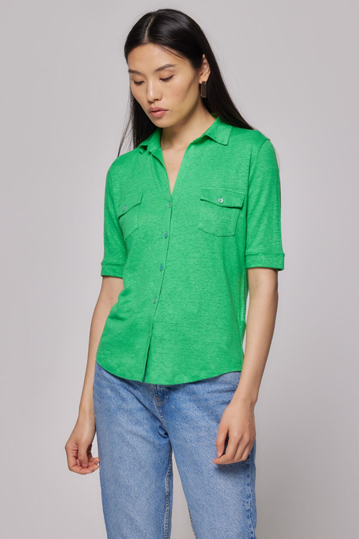 Majestic Cep Detaylı Streç Keten Gömlek-Libas Trendy Fashion Store