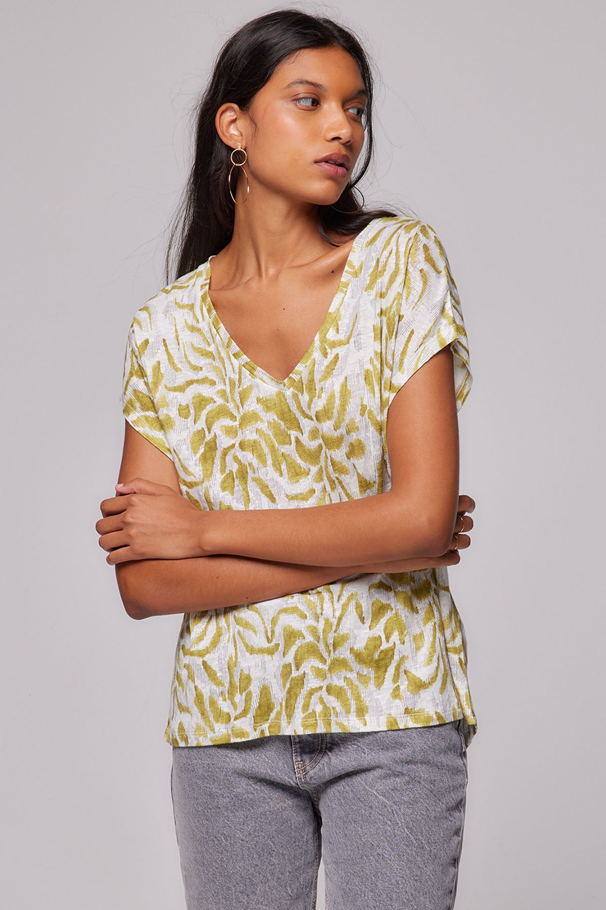 Majestic V Yaka Streç Keten T-shirt-Libas Trendy Fashion Store