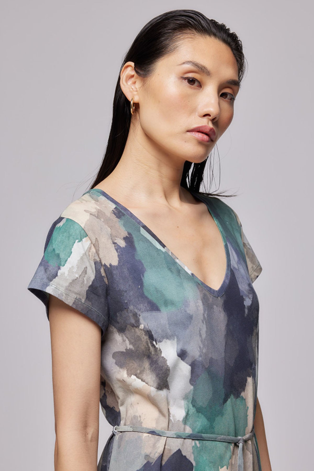 Majestic V Yaka Streç Maxi Elbise-Libas Trendy Fashion Store