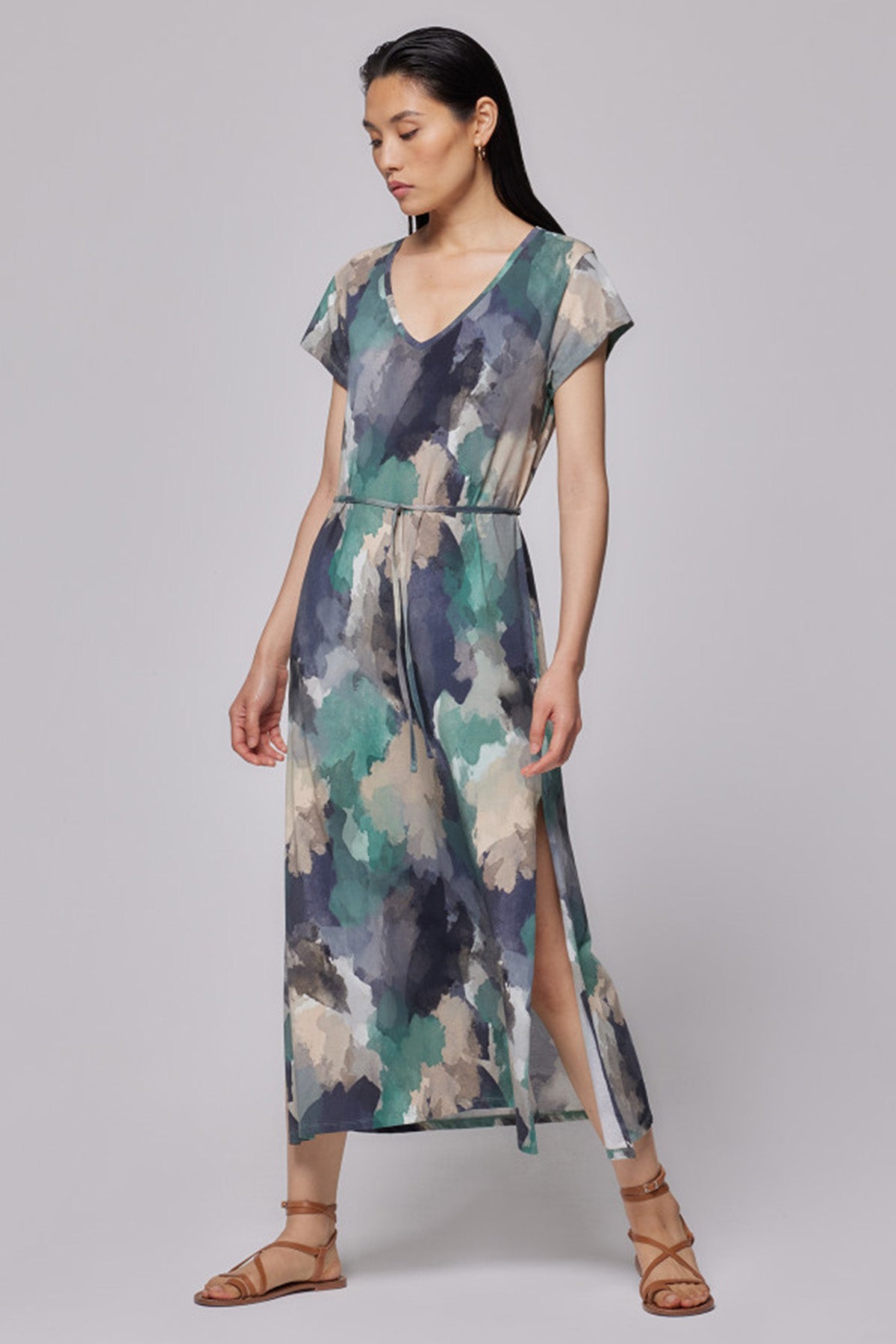 Majestic V Yaka Streç Maxi Elbise-Libas Trendy Fashion Store