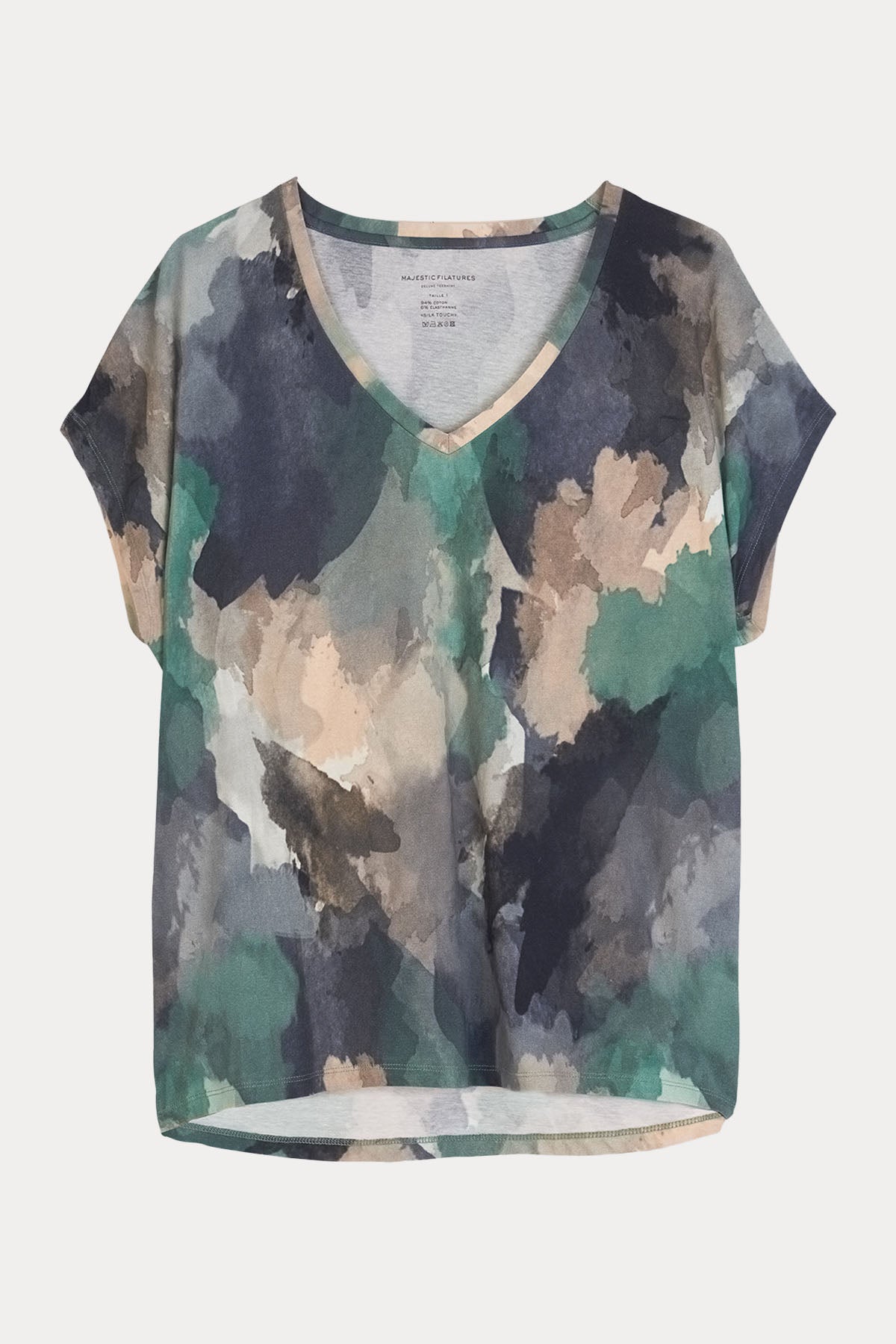 Majestic V Yaka Desenli Streç T-shirt-Libas Trendy Fashion Store