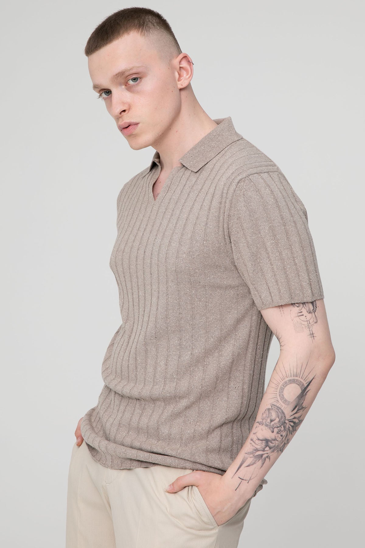 Manifattura Polo Yaka İnce Örgü İpek T-shirt-Libas Trendy Fashion Store