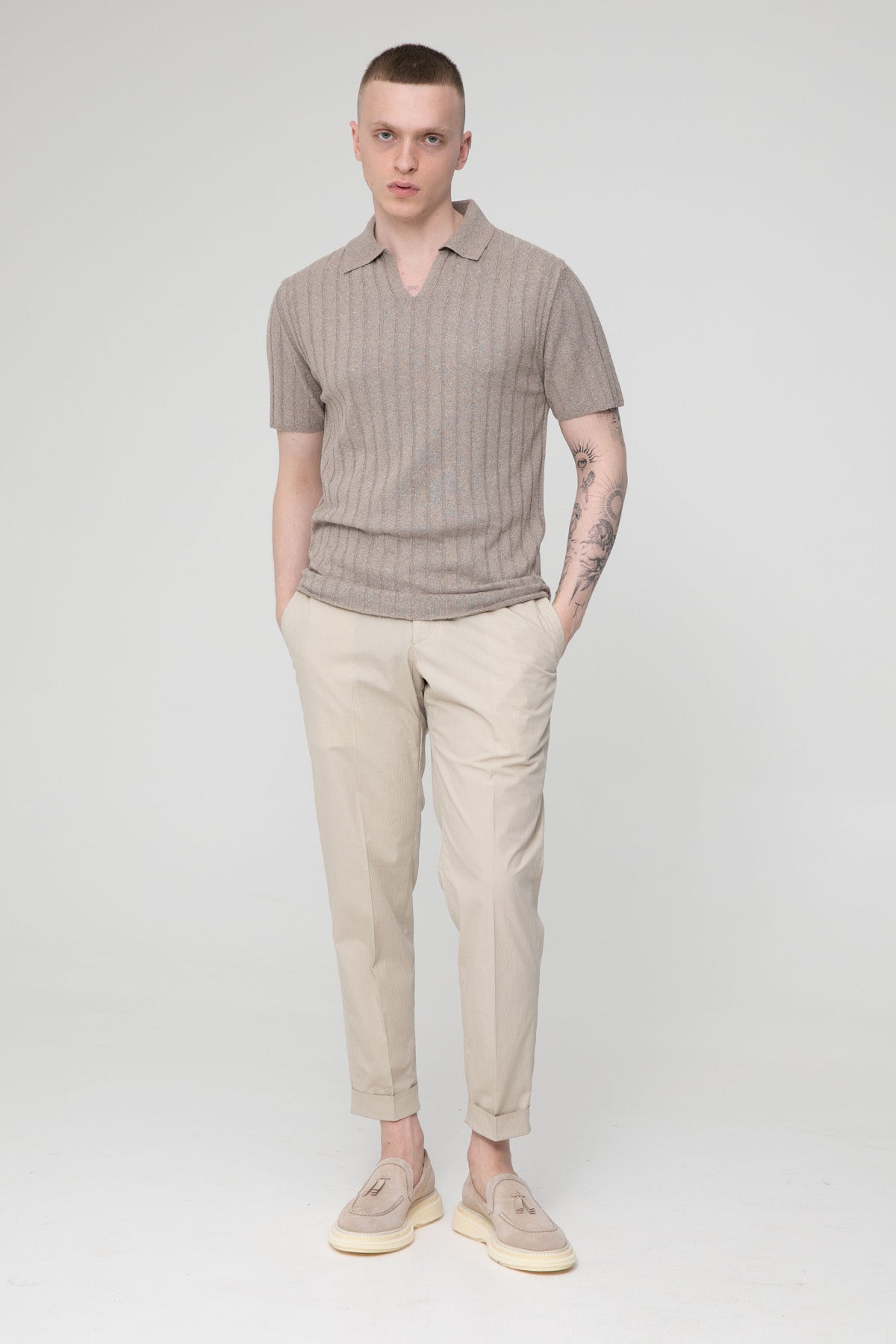 Manifattura Polo Yaka İnce Örgü İpek T-shirt-Libas Trendy Fashion Store