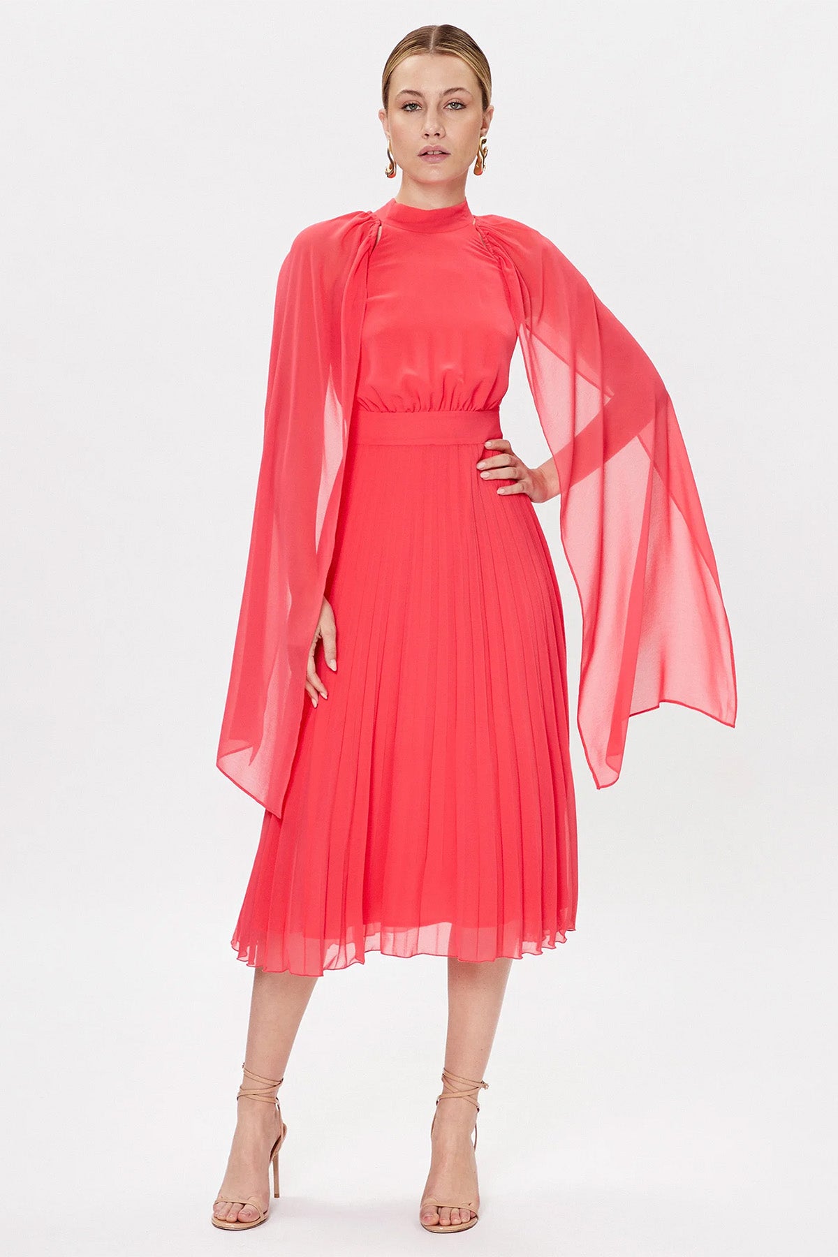 Liu Jo Pelerinli Piliseli Midi Abiye Elbise-Libas Trendy Fashion Store