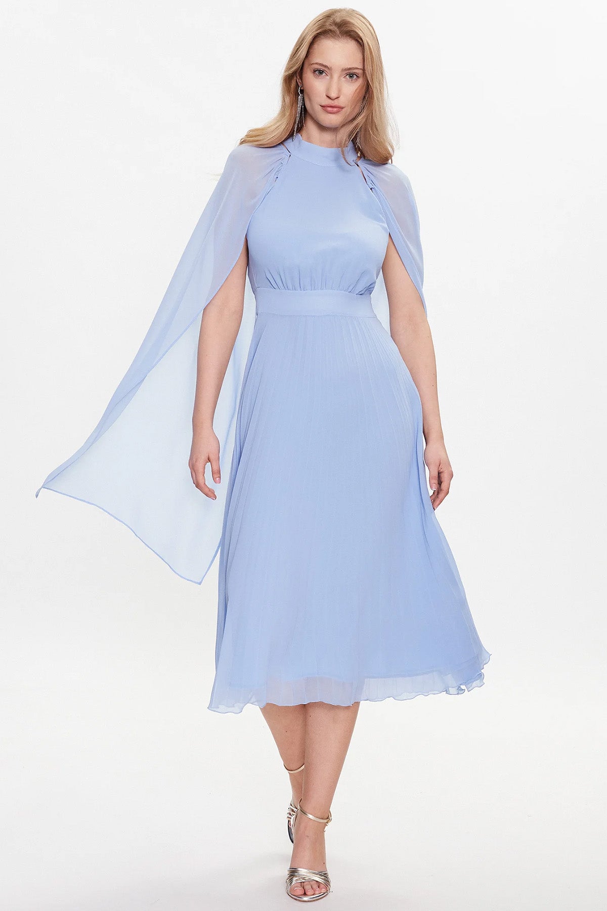 Liu Jo Pelerinli Piliseli Midi Abiye Elbise-Libas Trendy Fashion Store