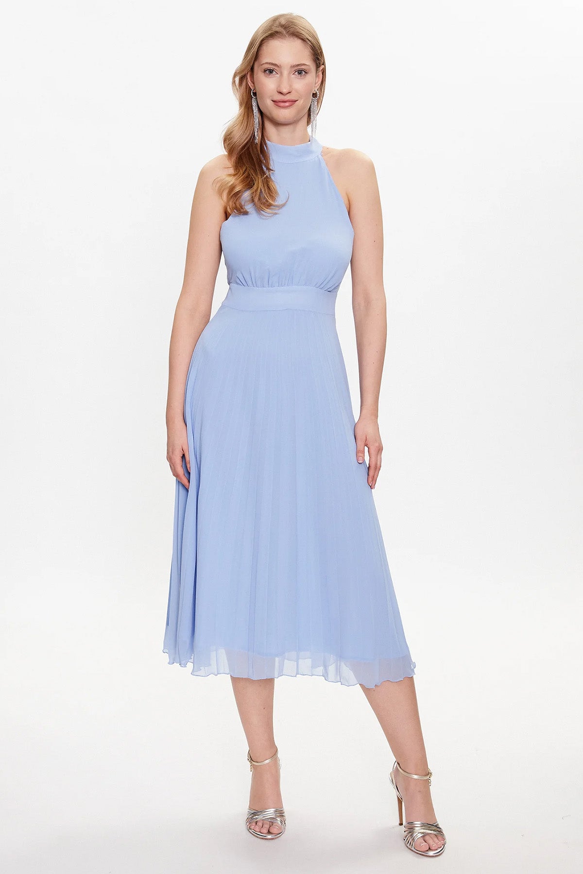 Liu Jo Pelerinli Piliseli Midi Abiye Elbise-Libas Trendy Fashion Store