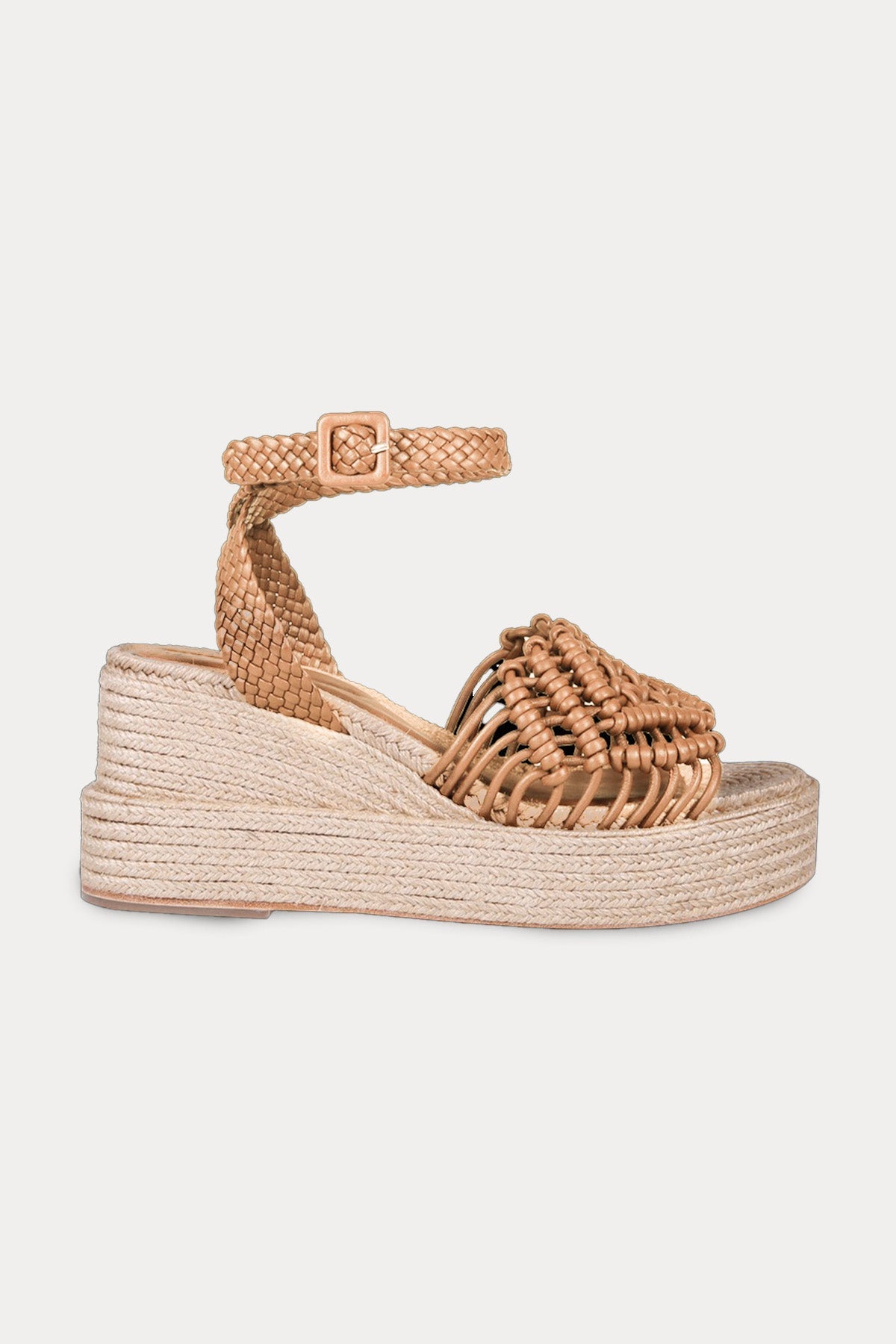 Paloma Barcelo Olivia Hasır Platform Tabanlı Örgü Deri Sandalet