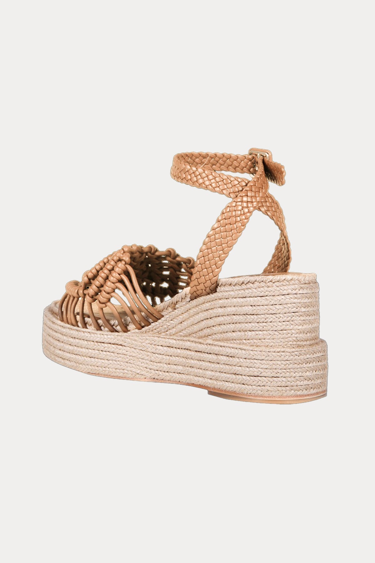Paloma Barcelo Olivia Hasır Platform Tabanlı Örgü Deri Sandalet