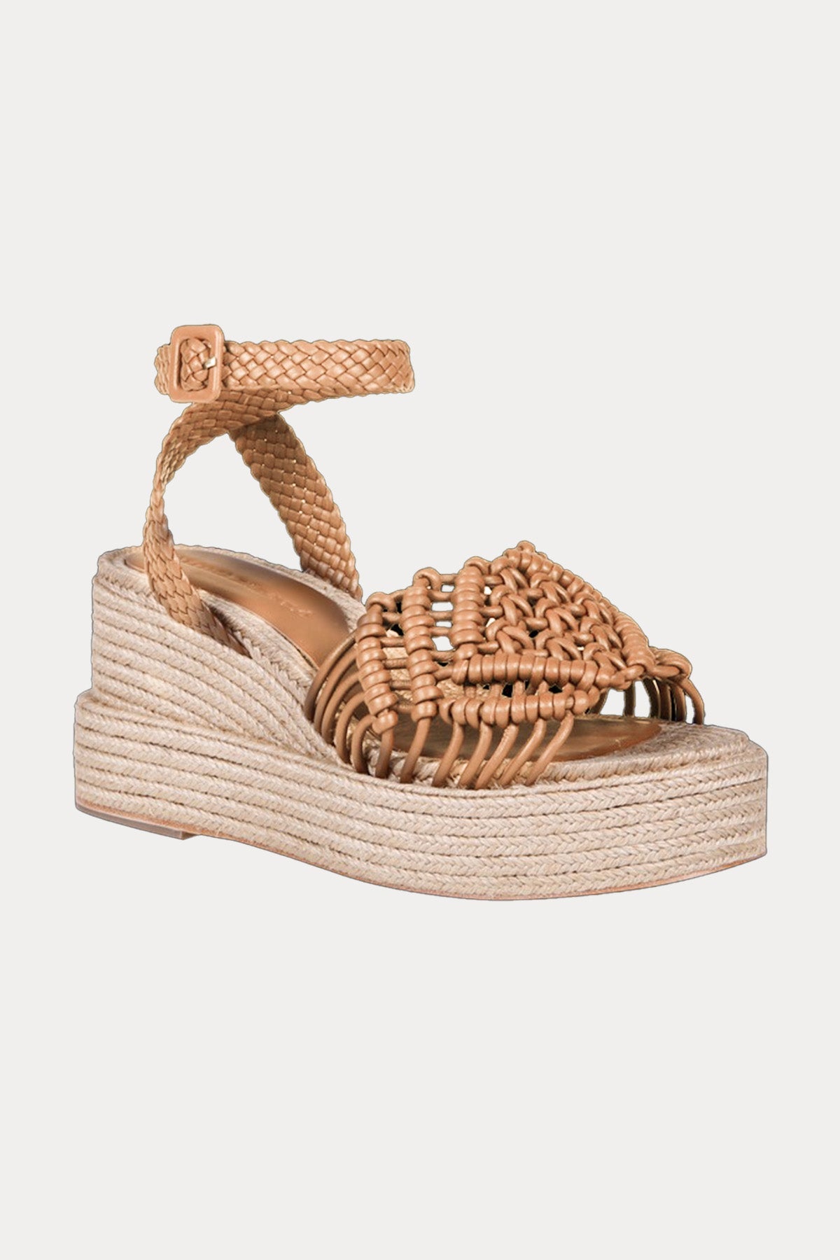Paloma Barcelo Olivia Hasır Platform Tabanlı Örgü Deri Sandalet