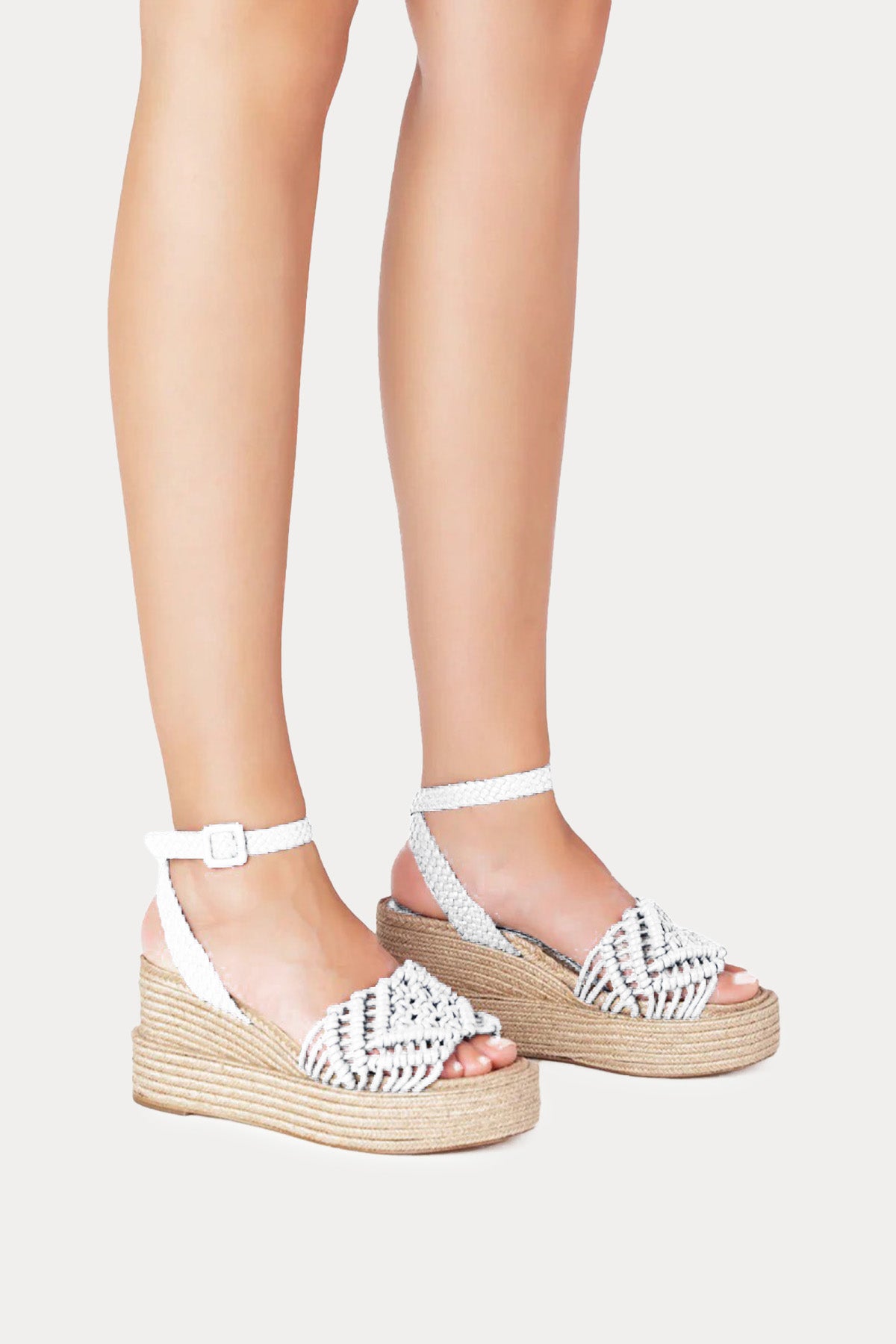Paloma Barcelo Olivia Hasır Platform Tabanlı Örgü Deri Sandalet
