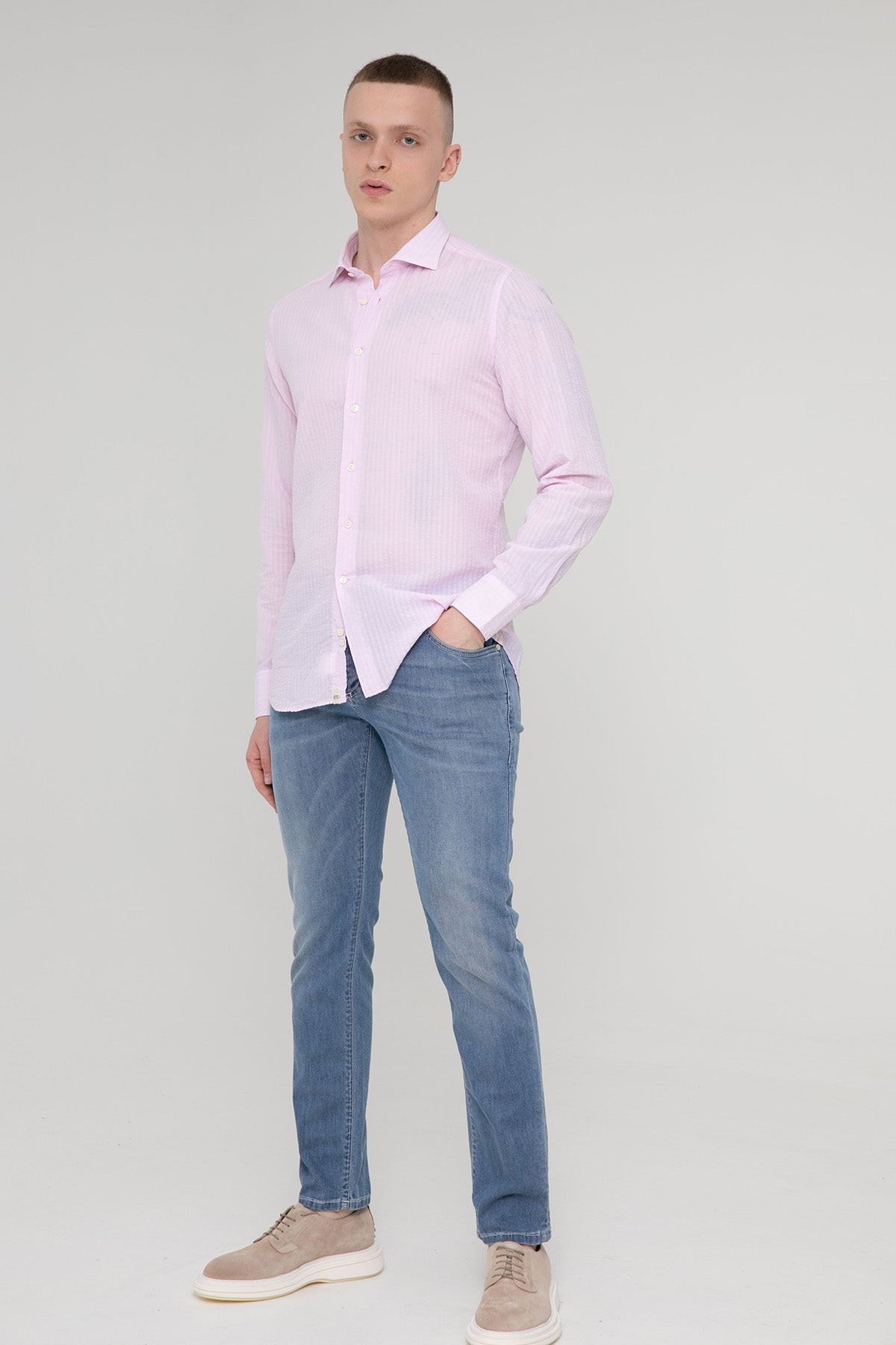 Tintoria Mattei İtalyan Yaka Ketenli Slim Fit Gömlek-Libas Trendy Fashion Store