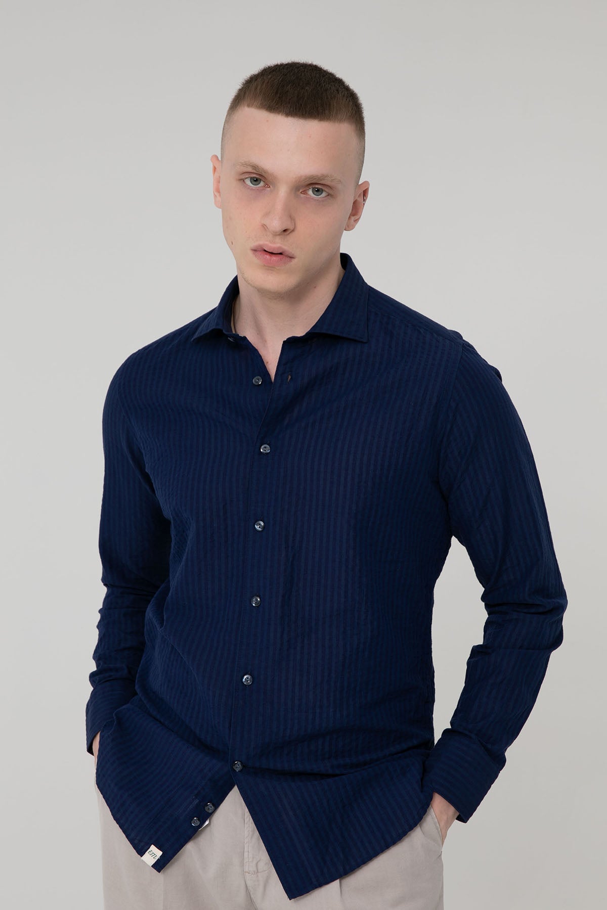 Tintoria Mattei İtalyan Yaka Ketenli Slim Fit Gömlek-Libas Trendy Fashion Store