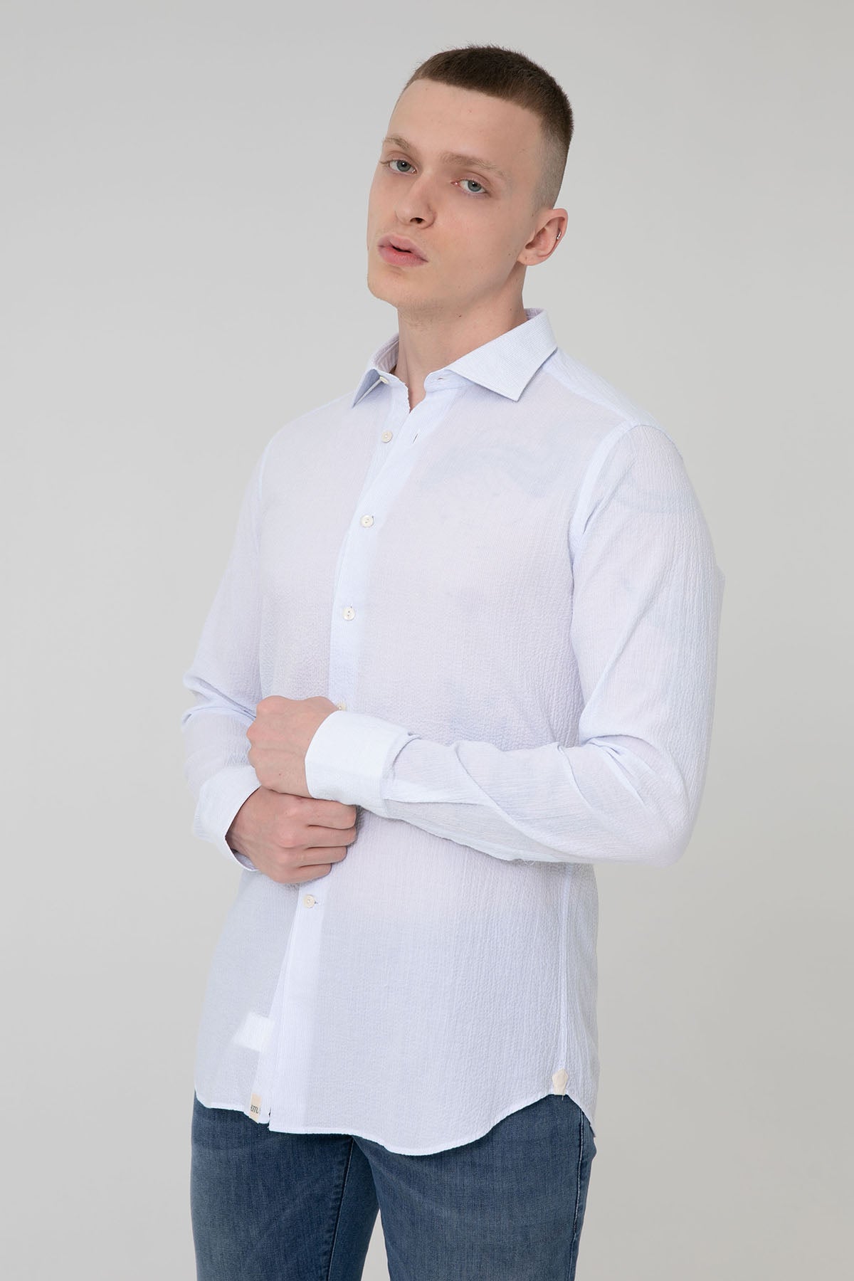 Tintoria Mattei İtalyan Yaka Gofre Kumaş Slim Fit Gömlek-Libas Trendy Fashion Store