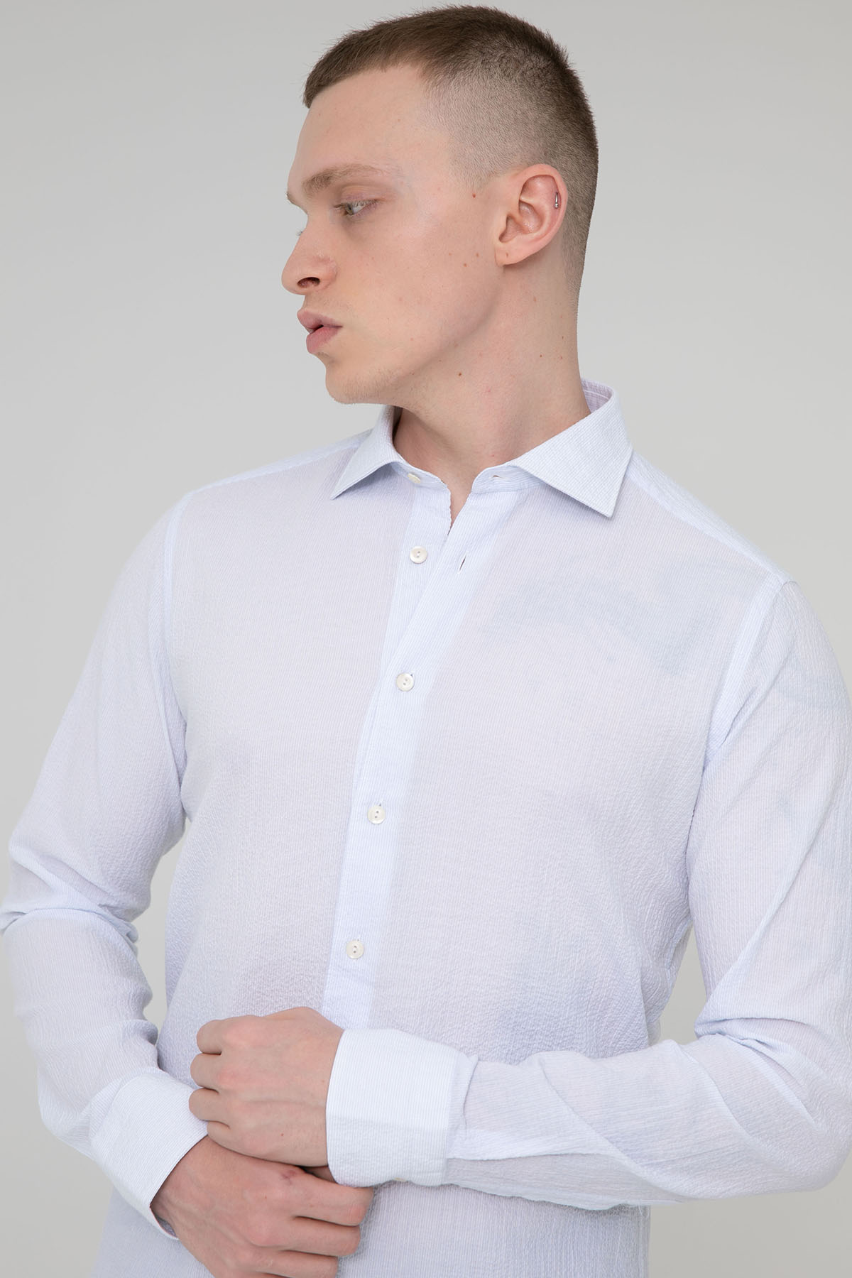 Tintoria Mattei İtalyan Yaka Gofre Kumaş Slim Fit Gömlek-Libas Trendy Fashion Store