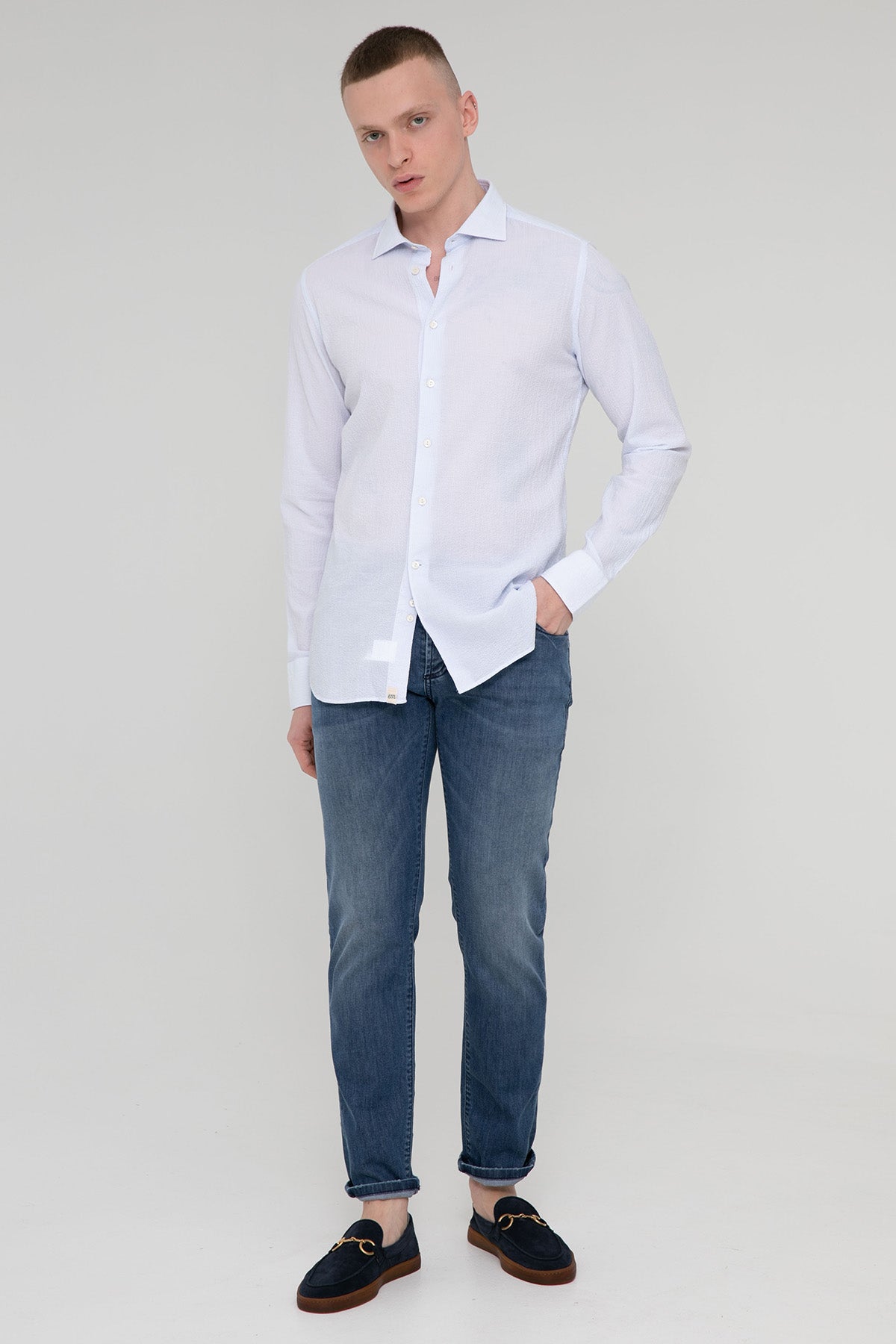 Tintoria Mattei İtalyan Yaka Gofre Kumaş Slim Fit Gömlek-Libas Trendy Fashion Store