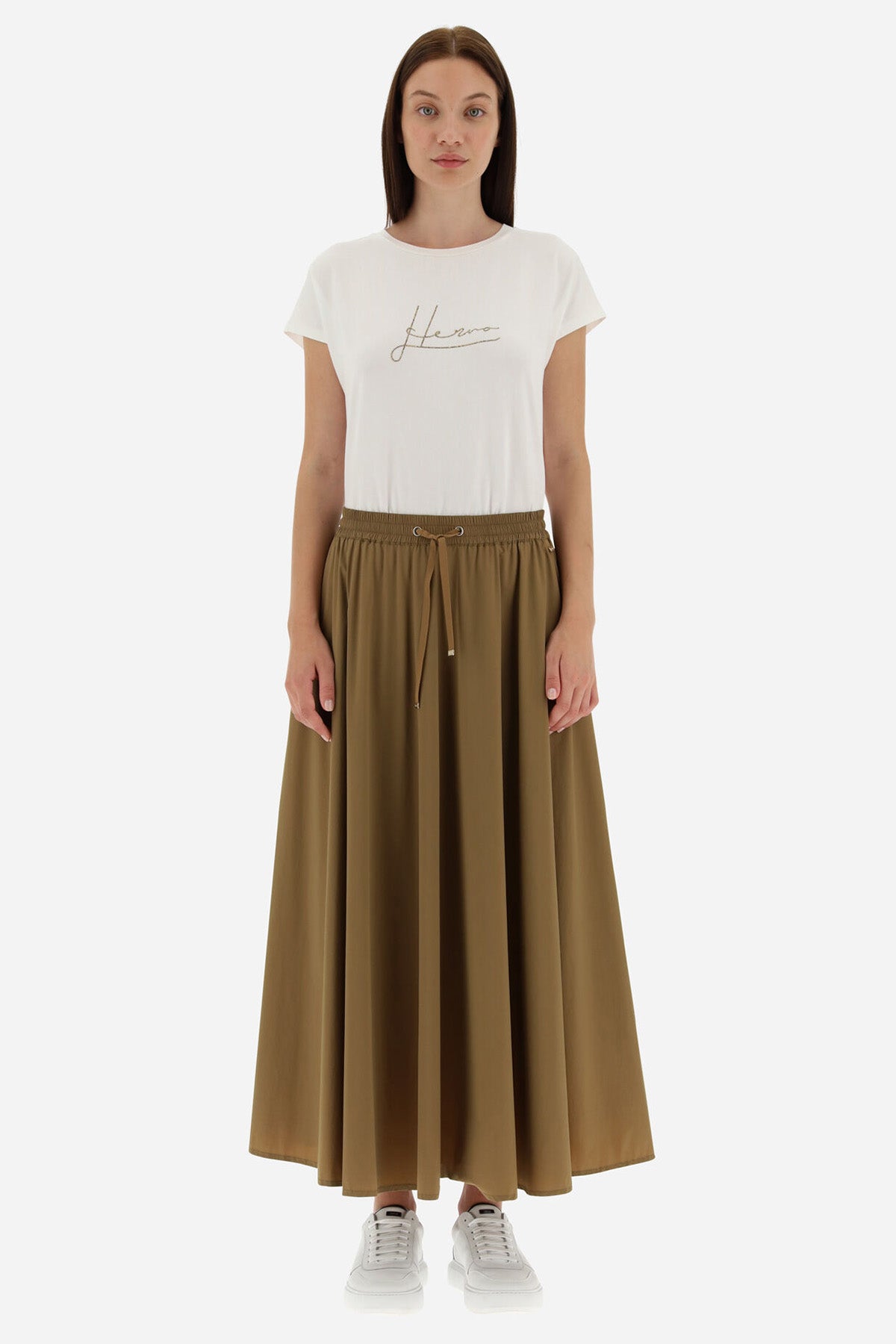 Herno Beli Lastikli Pileli Midi Etek-Libas Trendy Fashion Store