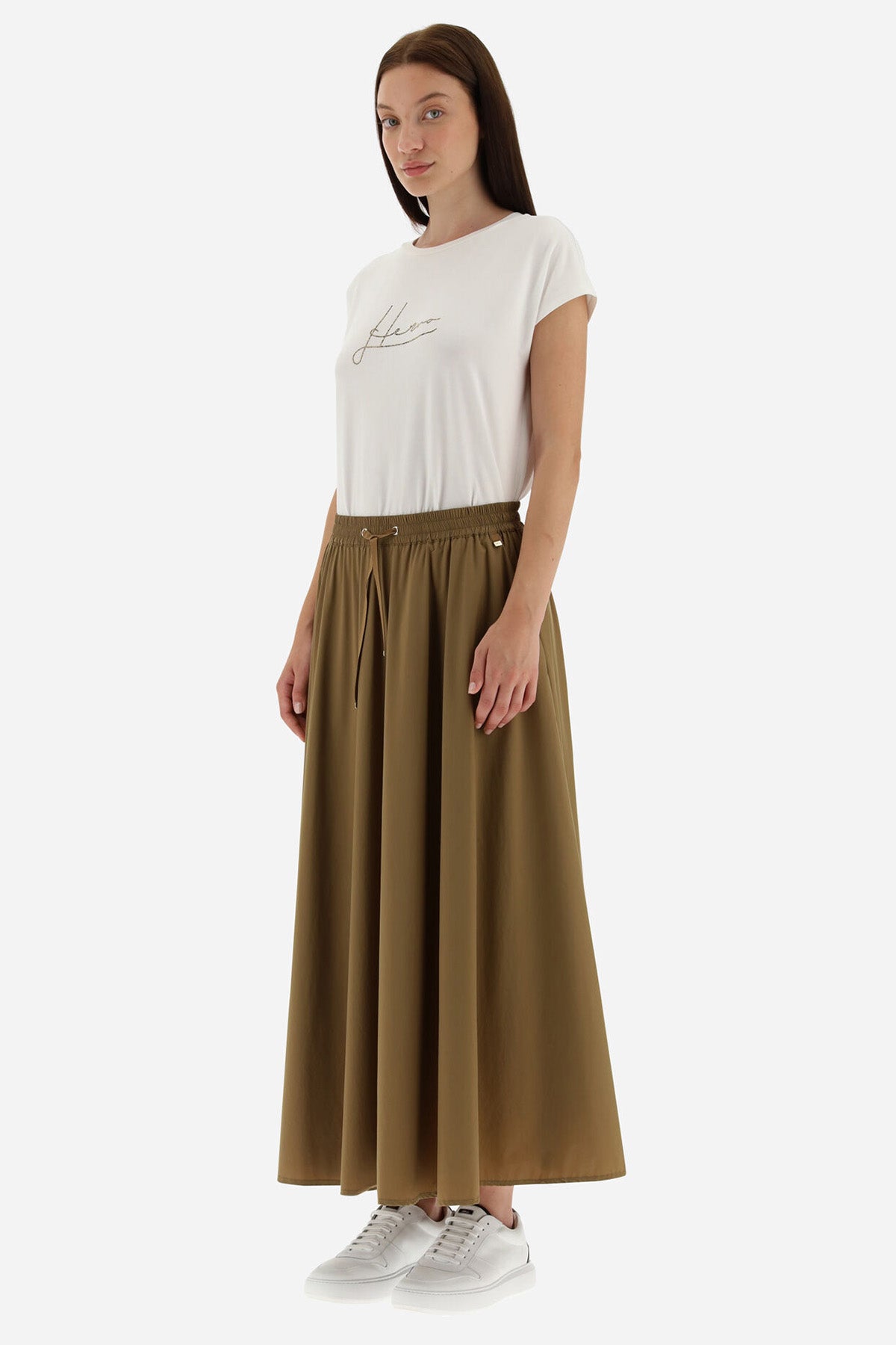 Herno Beli Lastikli Pileli Midi Etek-Libas Trendy Fashion Store