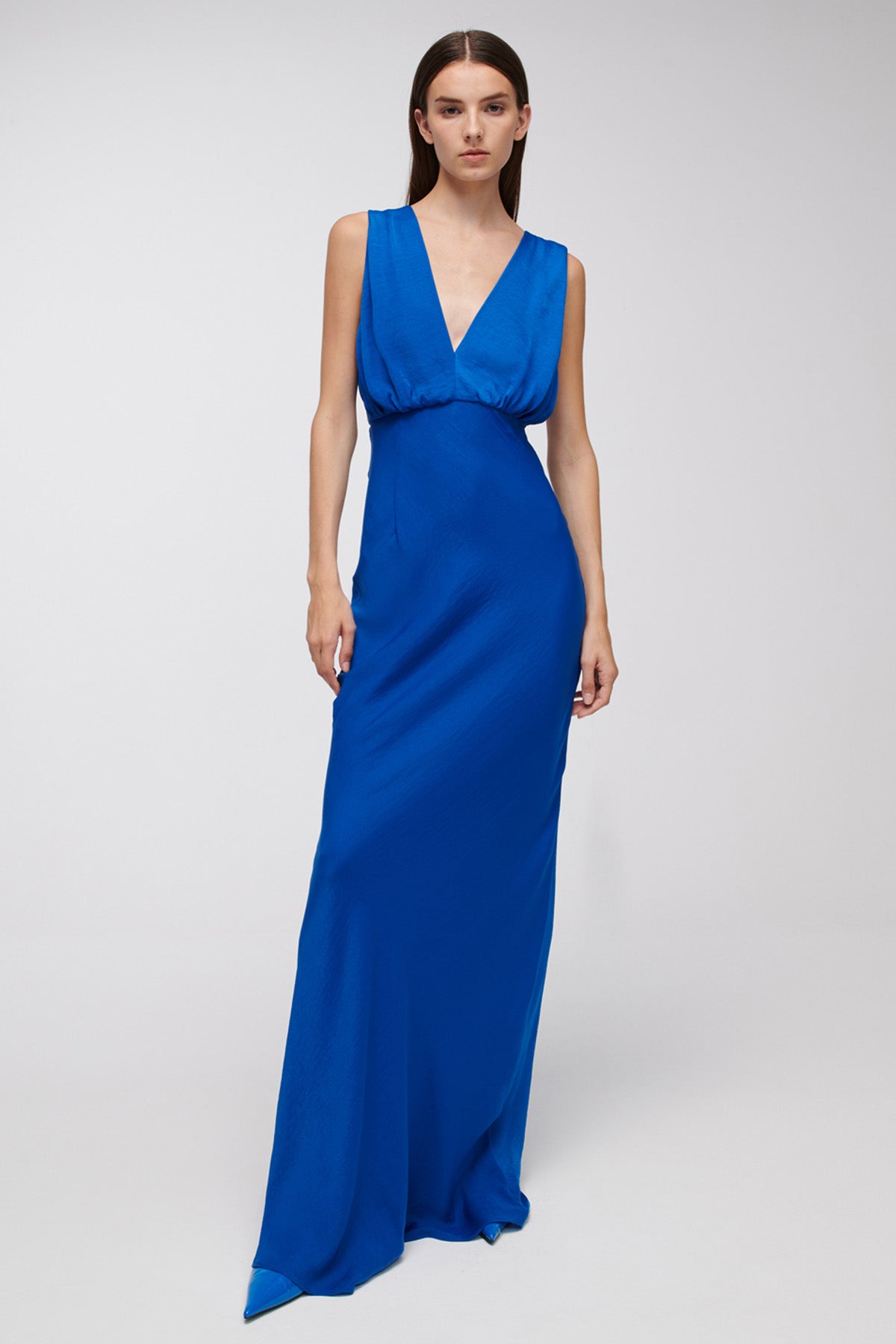 Stelios Koudounaris V Yaka Sırt Dekolteli Maxi Abiye Elbise-Libas Trendy Fashion Store