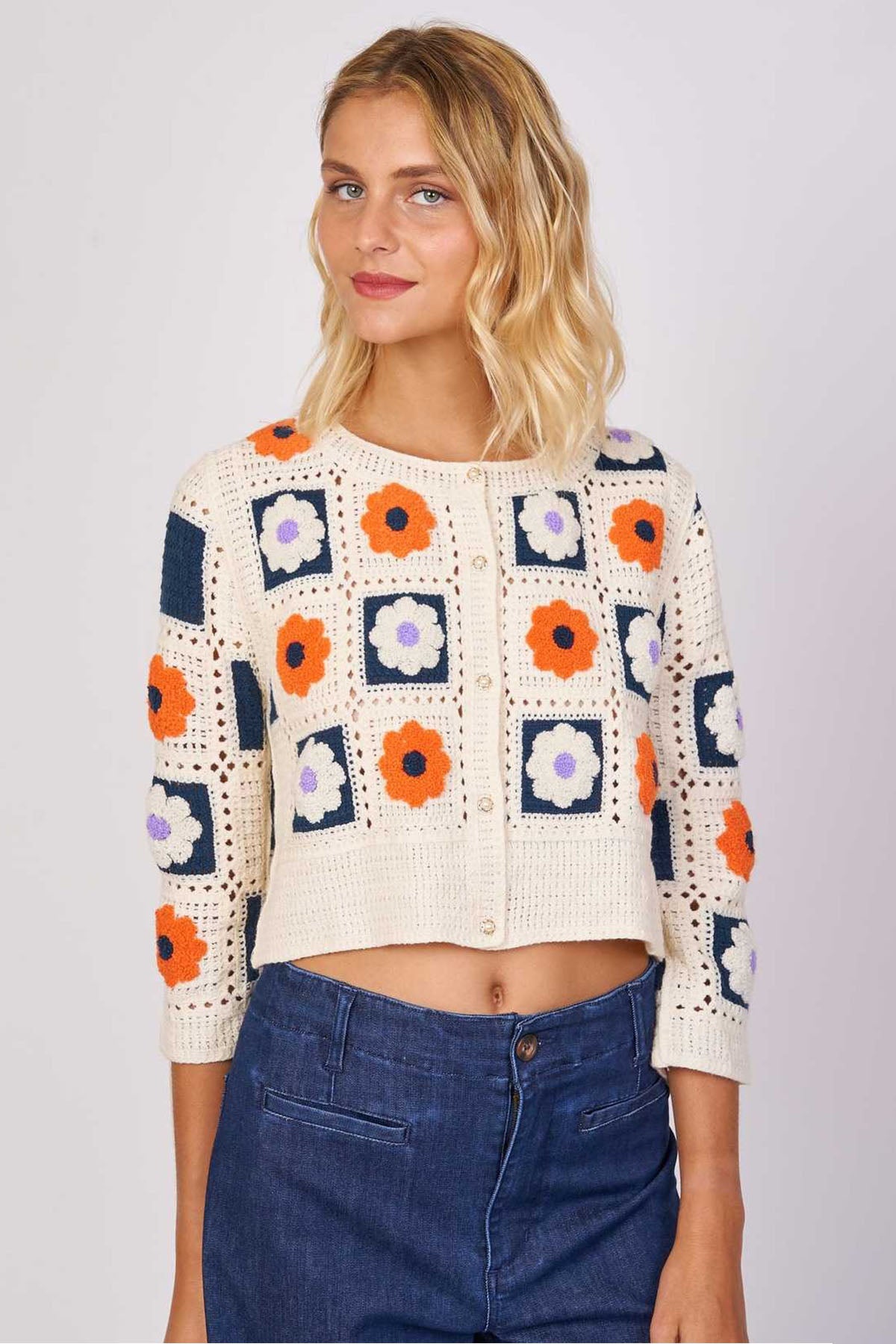 Rene Derhy Ocarina Nakış Çiçek Desenli Triko Ceket-Libas Trendy Fashion Store