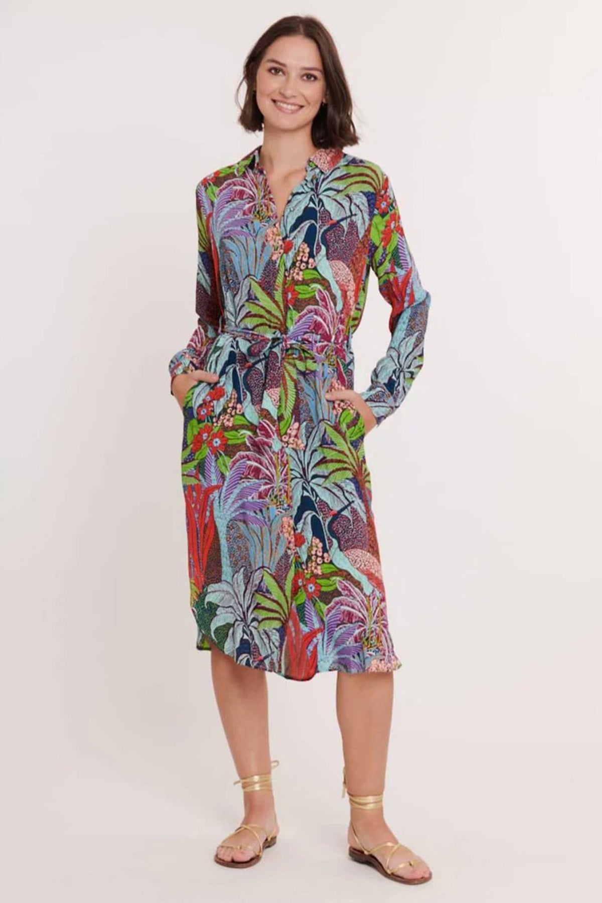 Rene Derhy Capeo Kemerli Midi Gömlek Elbise-Libas Trendy Fashion Store