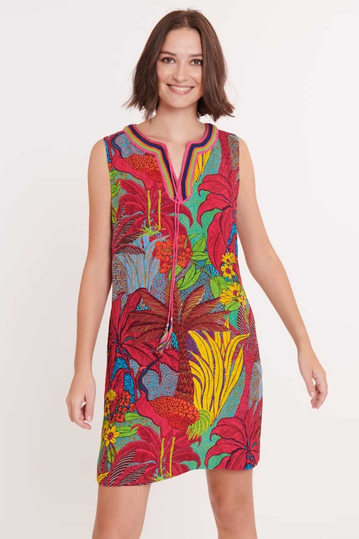 Rene Derhy Cacillo V Yaka Mini Elbise-Libas Trendy Fashion Store