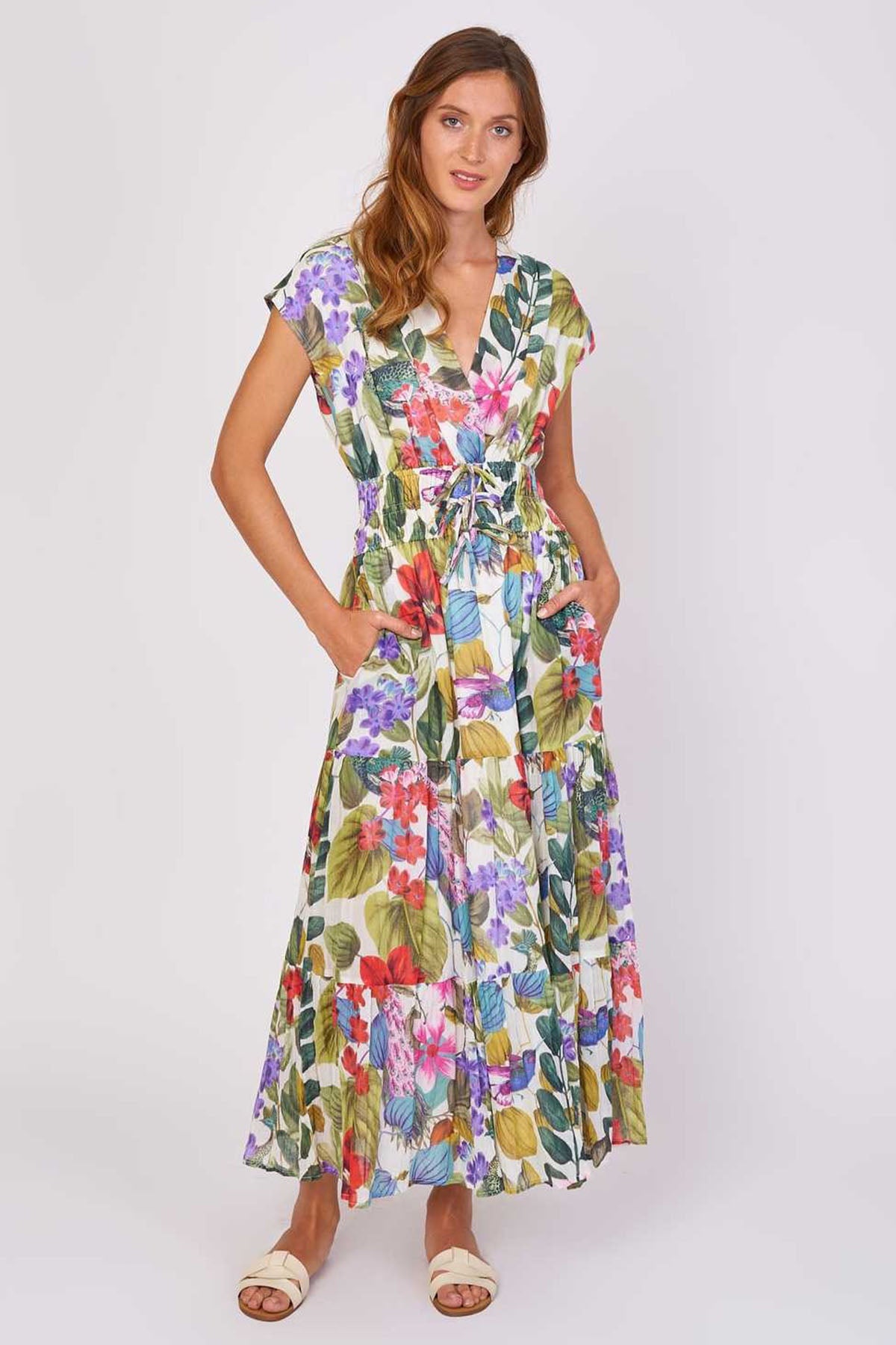 Rene Derhy Calvi V Yaka Maxi Elbise-Libas Trendy Fashion Store