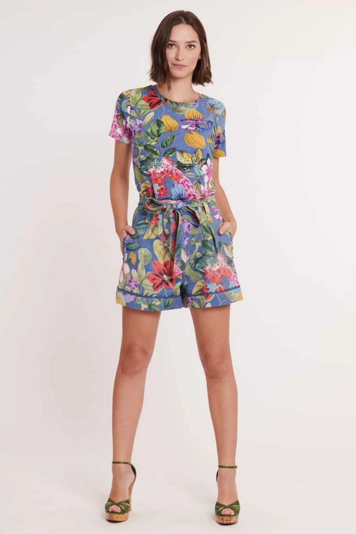 Rene Derhy Zamora Yüksek Bel Çiçek Desenli Ketenli Şort-Libas Trendy Fashion Store