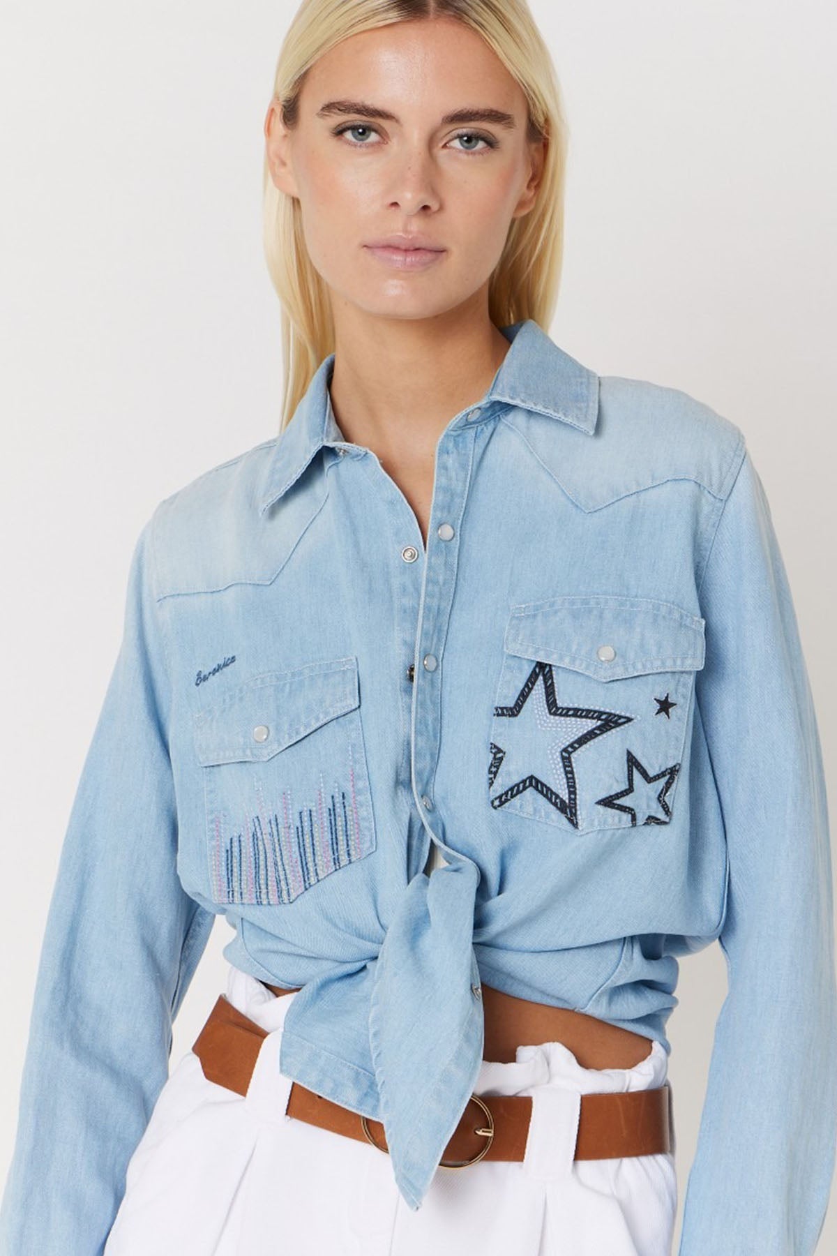 Berenice Cabana Nakış Desenli Denim Gömlek-Libas Trendy Fashion Store