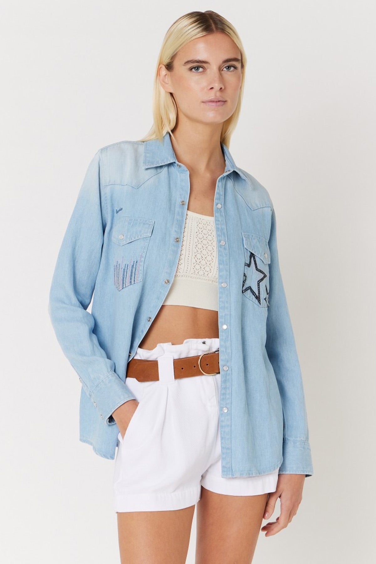 Berenice Cabana Nakış Desenli Denim Gömlek-Libas Trendy Fashion Store