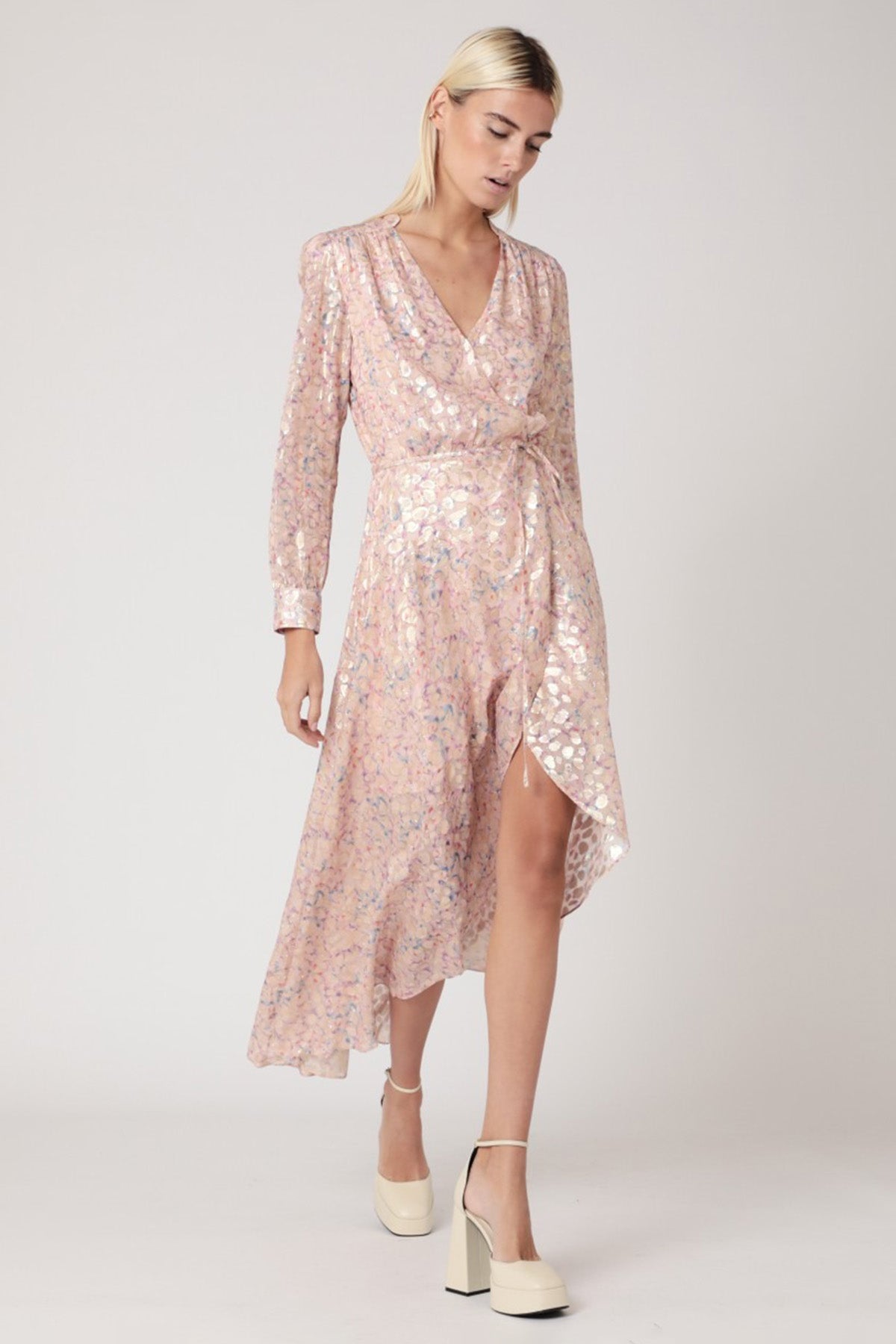 Berenice Sonia Kruvaze V Yaka Midi Elbise-Libas Trendy Fashion Store