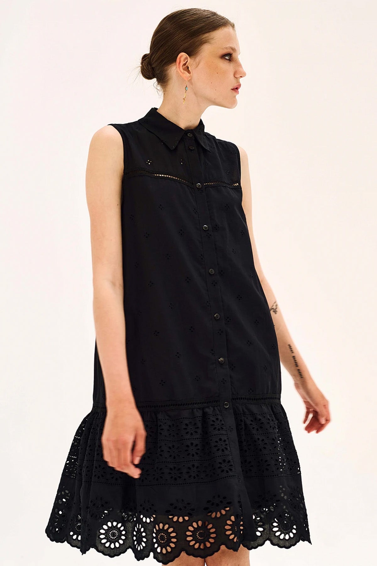 Bsb Dantel Nakışlı Mini Gömlek Elbise-Libas Trendy Fashion Store